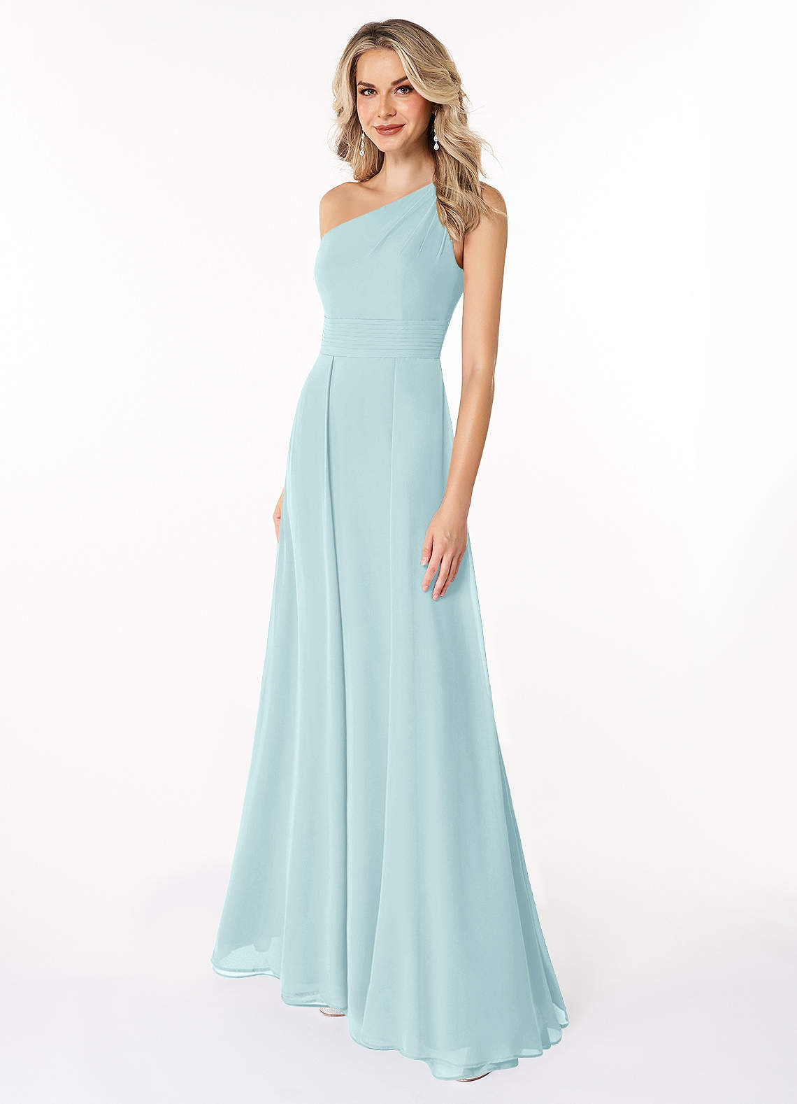 Azazie Dallas Bridesmaid Dresses Sea Glass A-Line One Shoulder Chiffon Dress image1