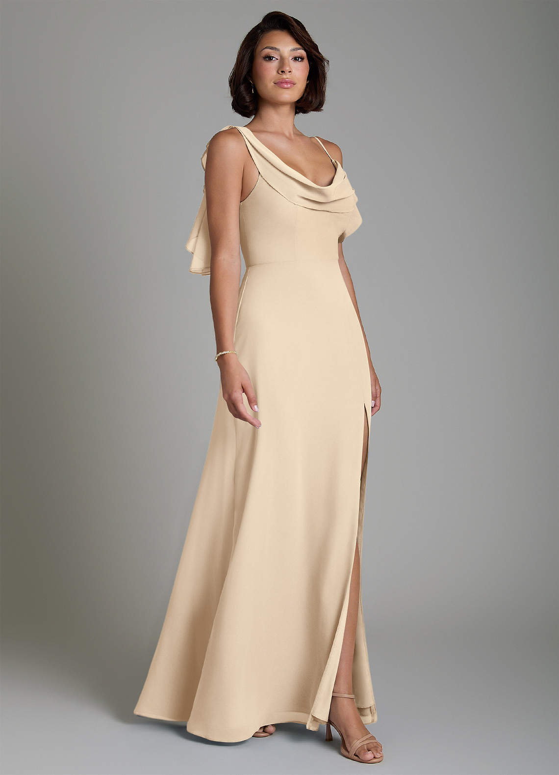 champagne chiffon dress Freesia Formal - S From the waist Chic Champagne Applique Tulle Prom
