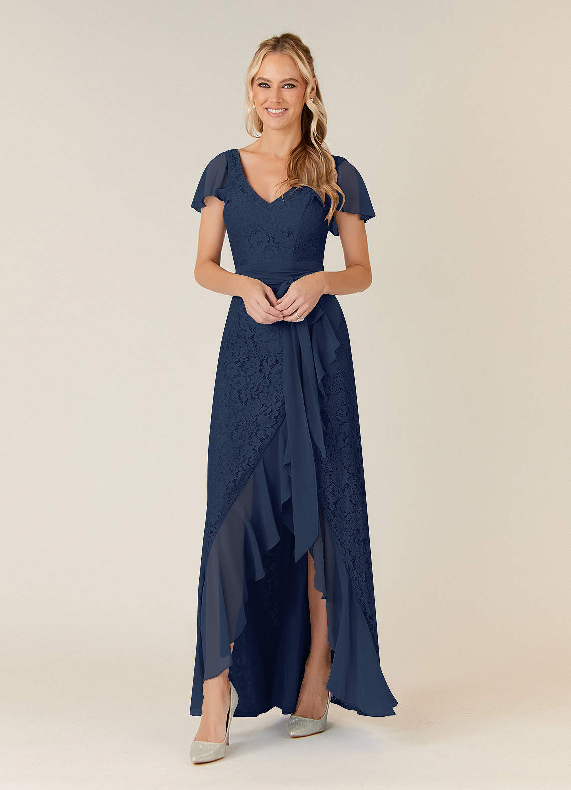Azazie Knox Mother of the Bride Dresses Dark Navy A-Line V-Neck Chiffon Dress image1