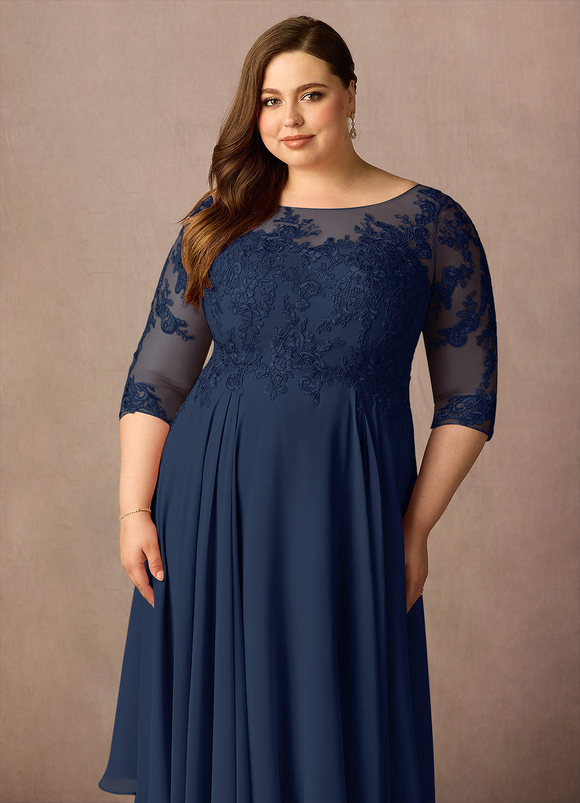 Azazie Marge Mother of the Bride Dresses Dark Navy A-Line Scoop Lace Chiffon Dress image5