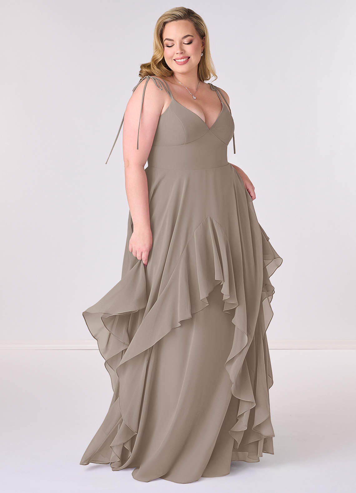 Barbie ♥ Azazie Bridesmaid Dresses V-neck Chiffon Tiered A-line Dress image5