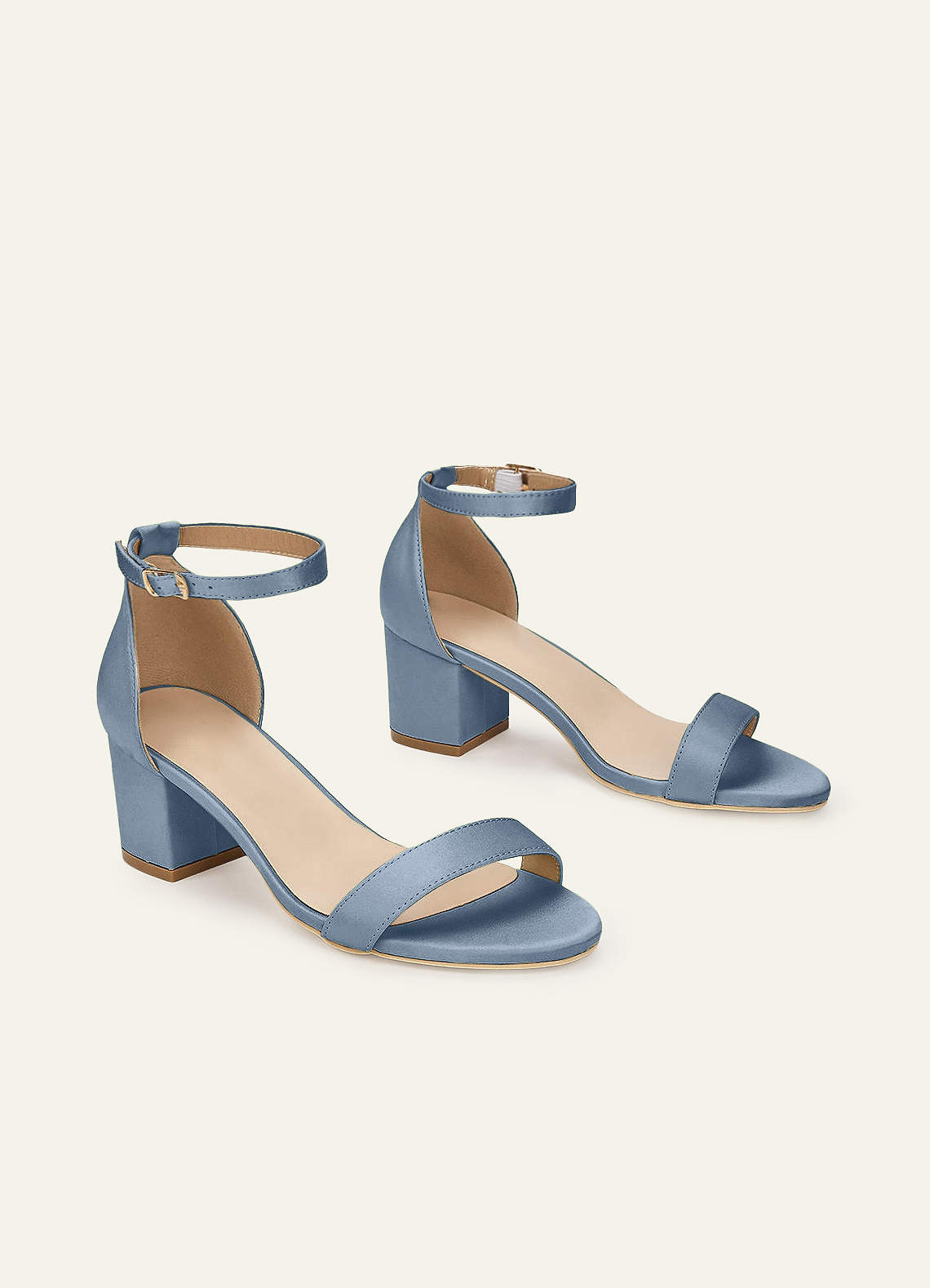 front Matching Color Matte Satin One Strap Buckle Block Heel Sandals