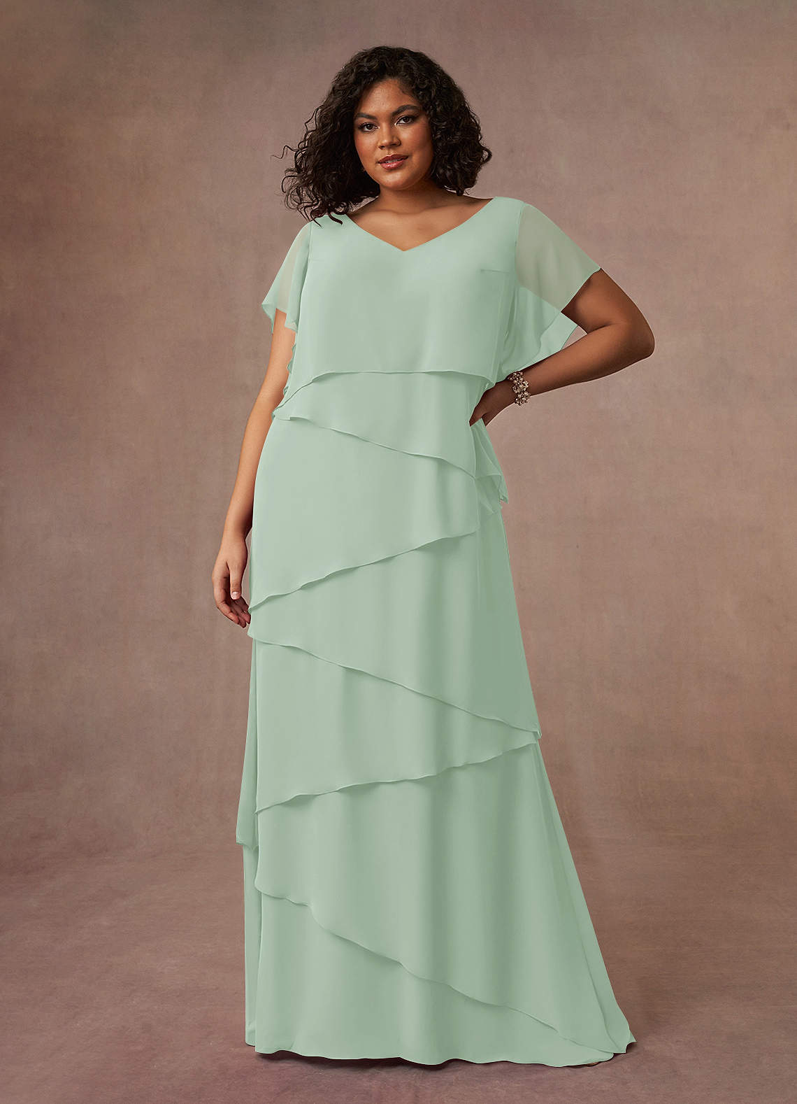 Azazie OHara Agave A-Line V-Neck Chiffon Dress | Azazie