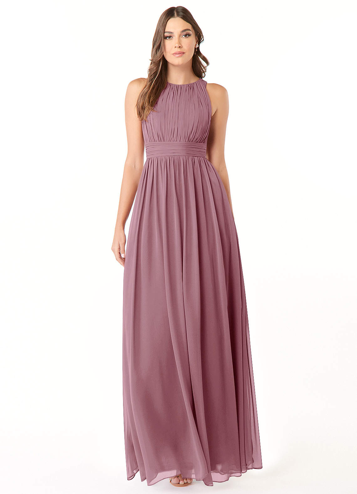 Azazie Luz Bridesmaid Dresses Vintage Mauve A-Line Lace Chiffon Dress image1