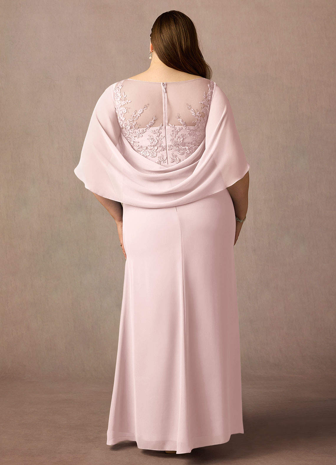 Azazie Hera Mother of the Bride Dresses Blushing Pink A-Line Lace Capelet Chiffon Dress image6