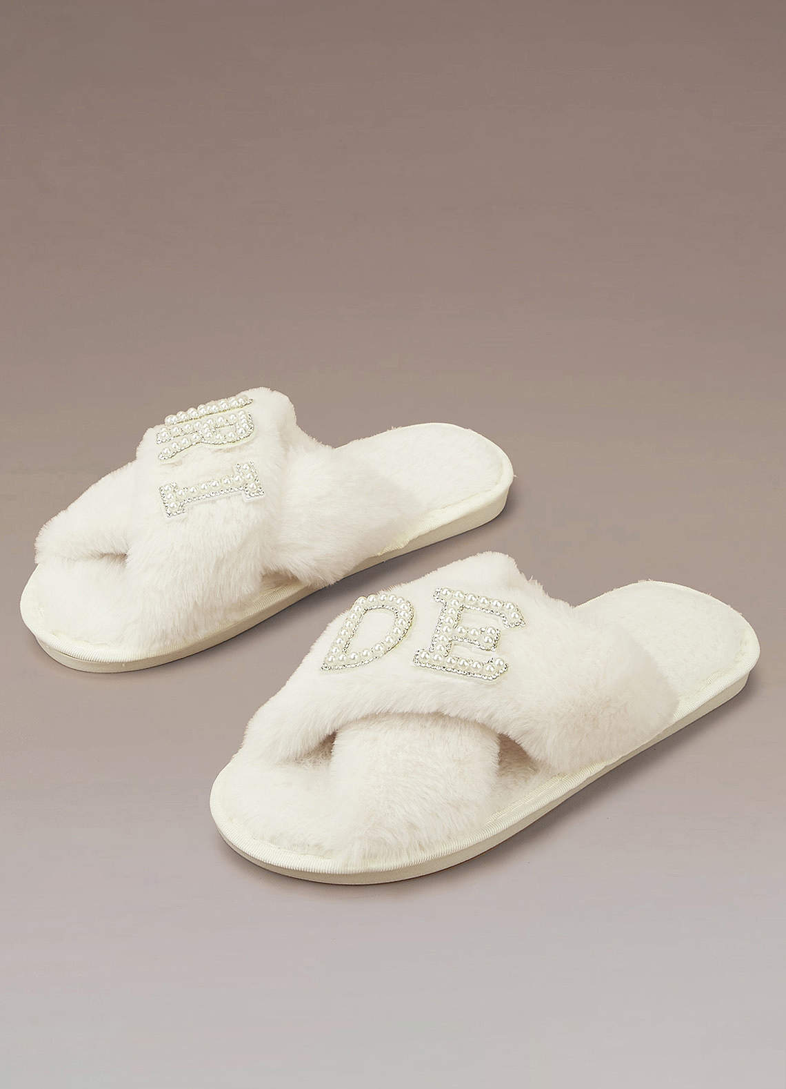 front Fuzzy Pearl Bride Slippers