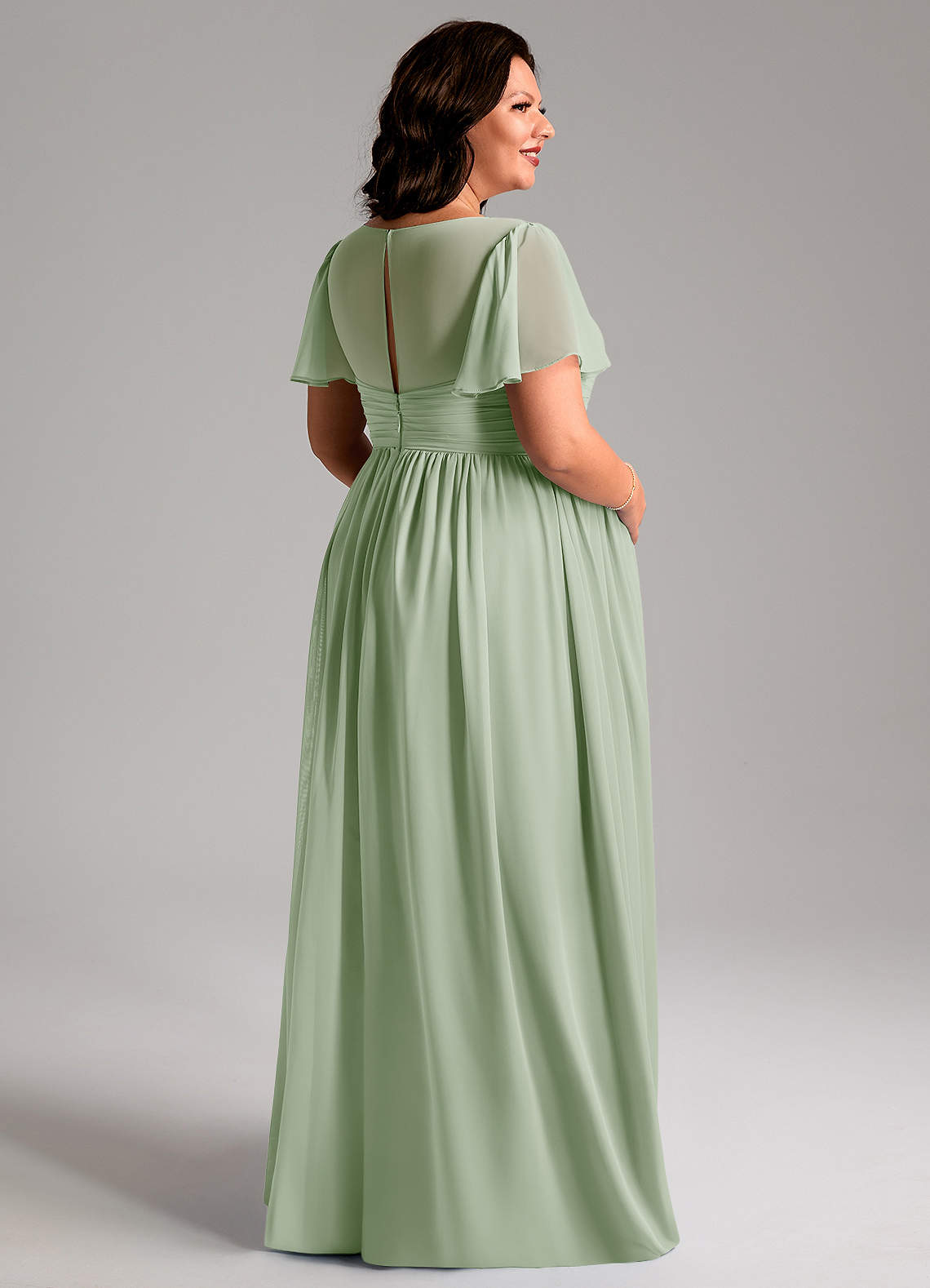 Azazie Verna Maternity Bridesmaid Dresses A-Line V-Neck Ruched Chiffon Floor-Length Dress image7