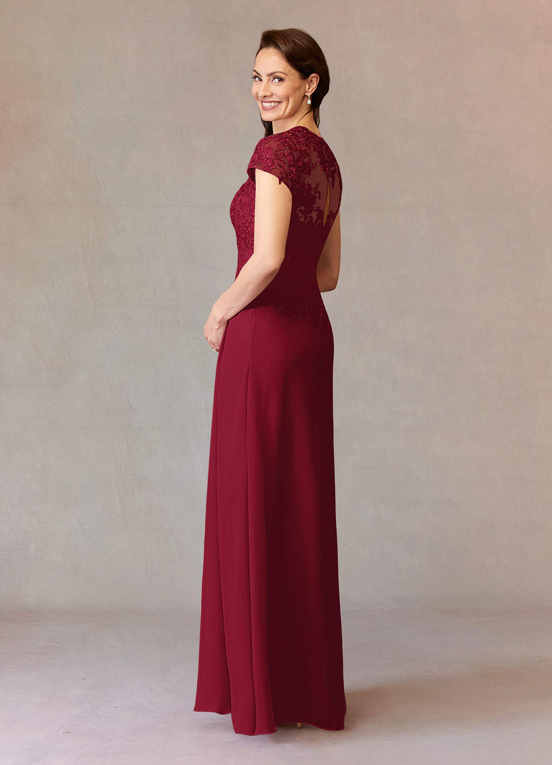 Azazie Junie Mother of the Bride Dresses Burgundy A-Line Lace Chiffon Dress image3