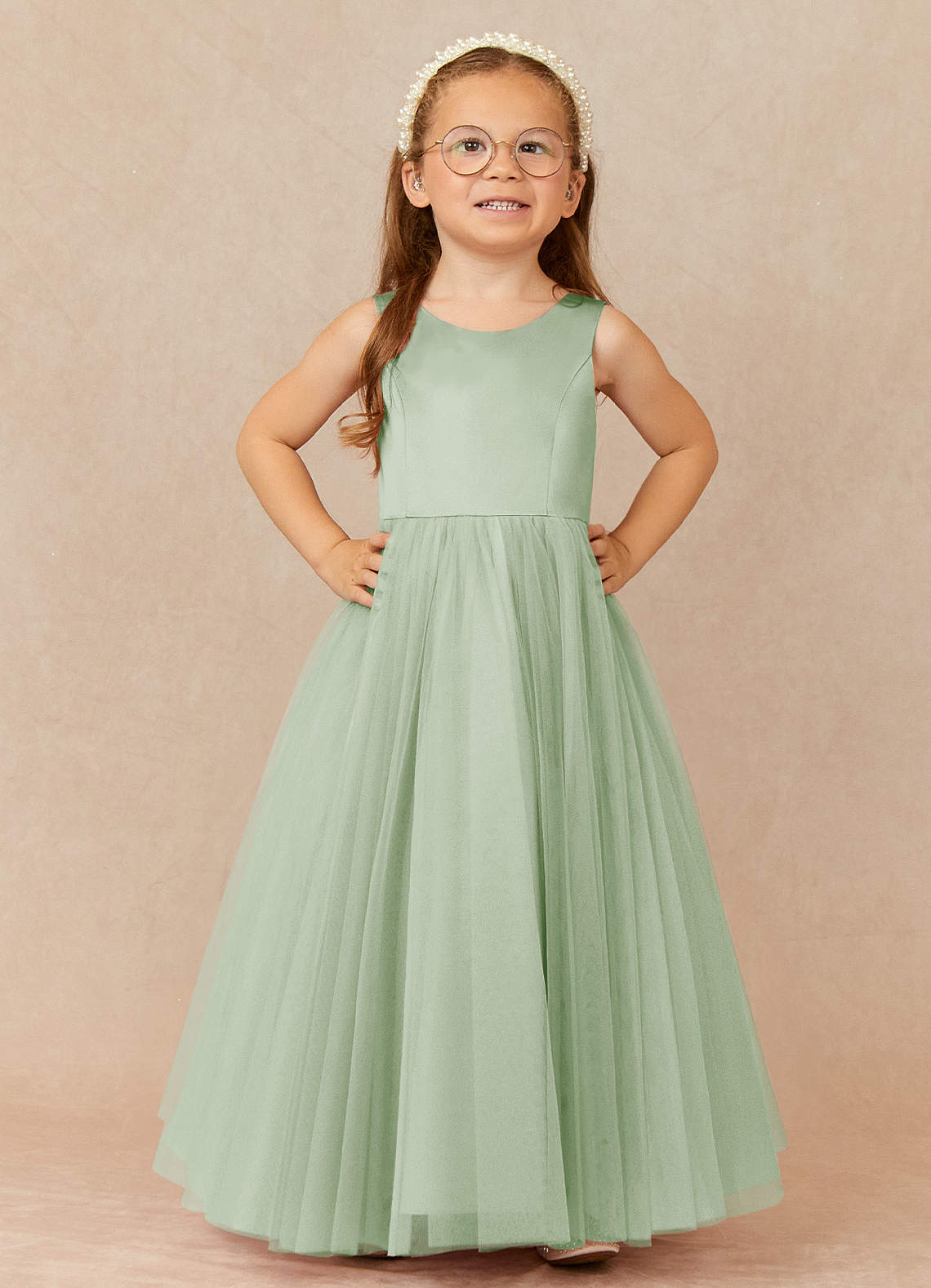 Azazie A-Line/Princess Scoop Neck Ankle-Length Tulle Flower Girl Dresses - Dusty Sage Azazie A-Line/Princess Scoop Neck Ankle-Length Tulle Flower Girl Dresses - Dusty Sage