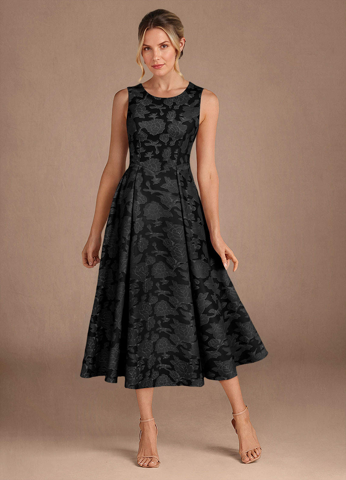 Azazie Fulton Mother of the Bride Dresses Black A-Line Pleated Floral Burnout Dress image1