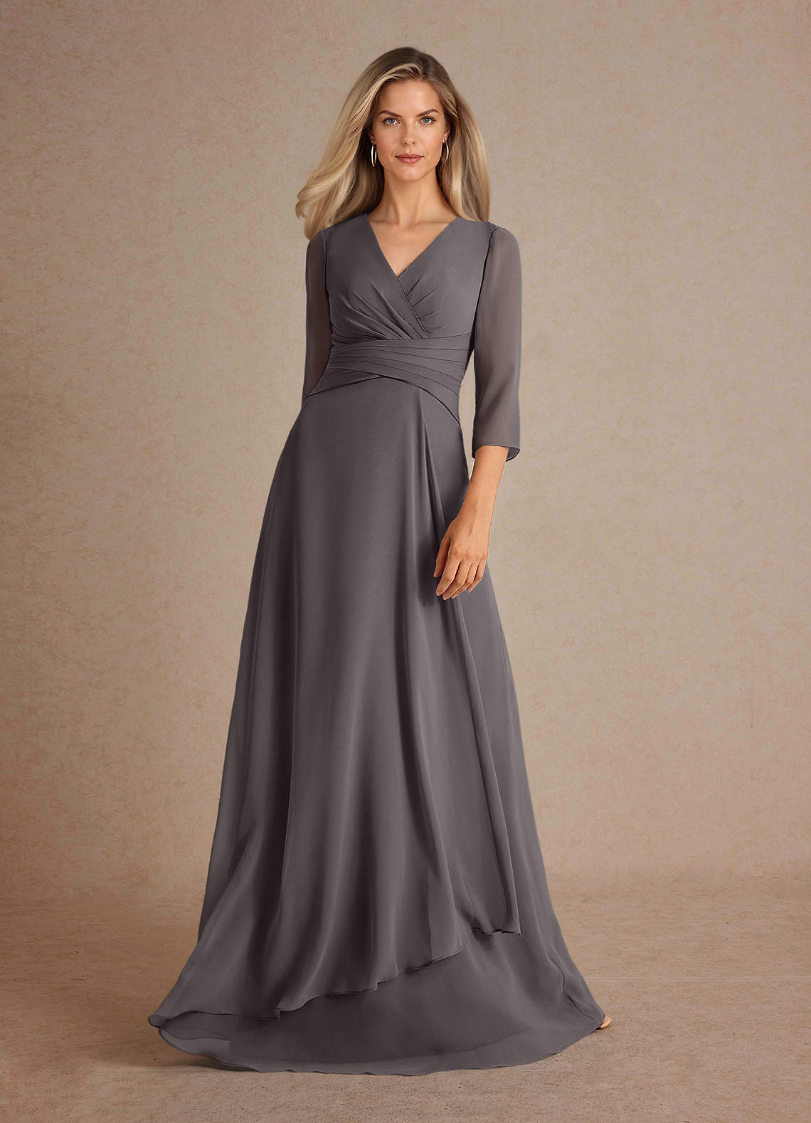 Azazie Mayfield Steel Grey A-Line Pleated Chiffon Dress | Azazie