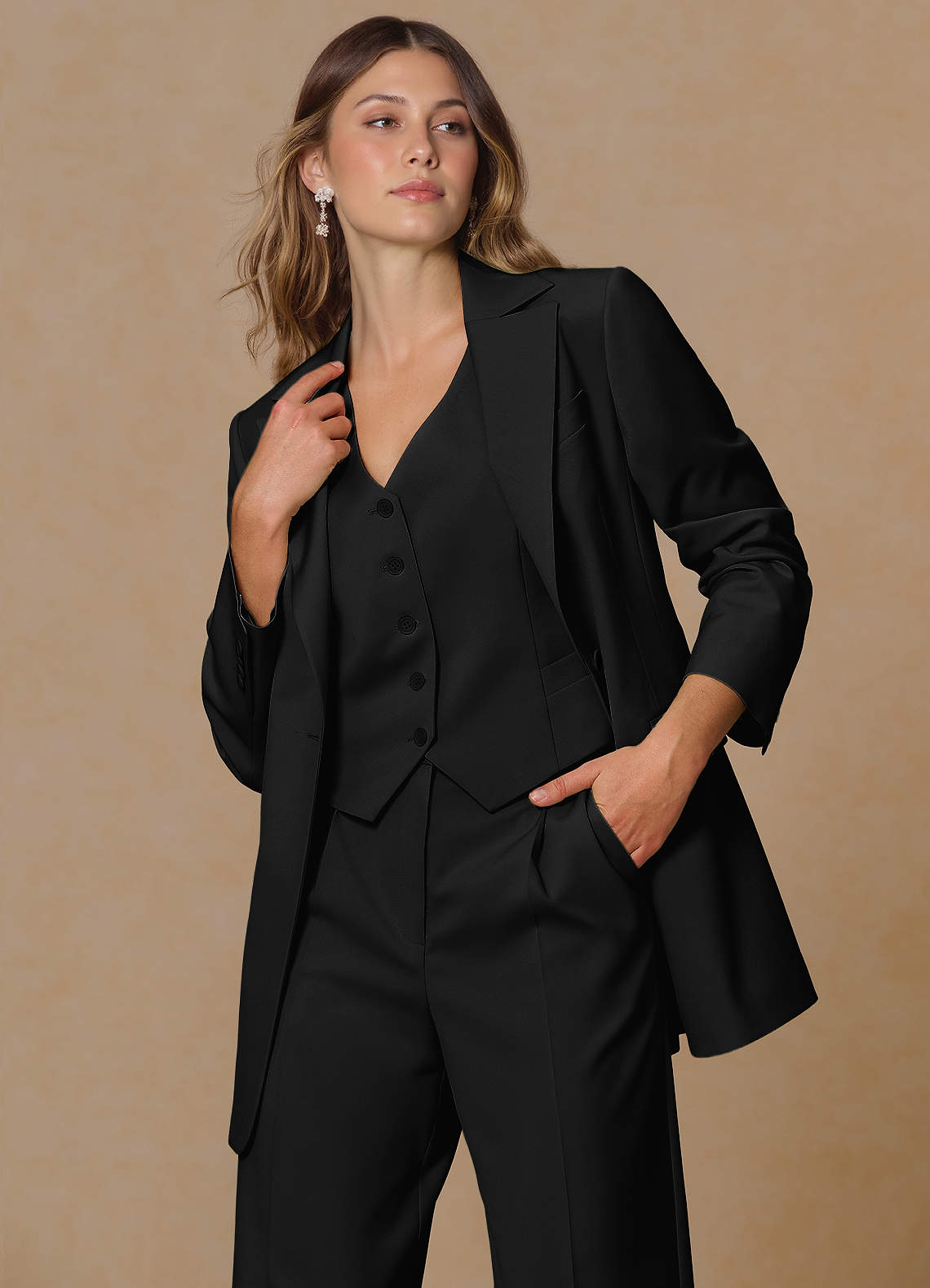 front Rowan 검은색 고급 직조 퍼포먼스 블레이저