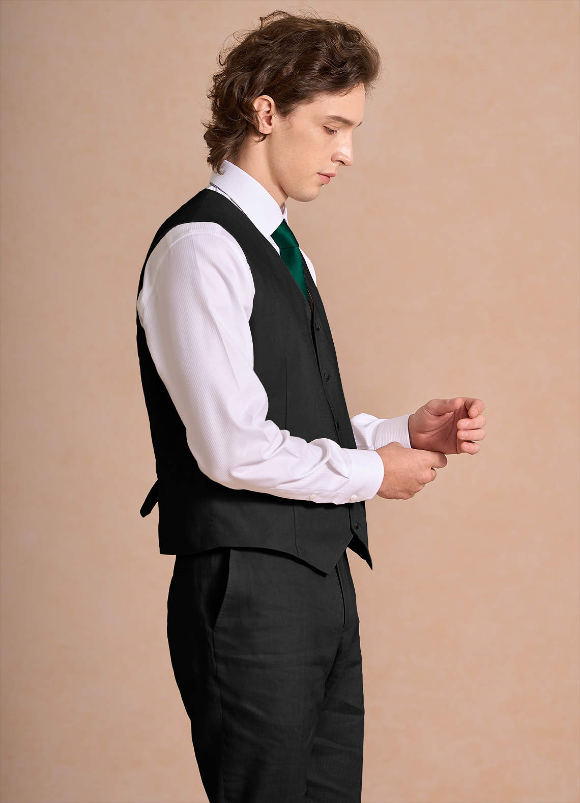 front Harrison Black 100% Linen Suit Vest