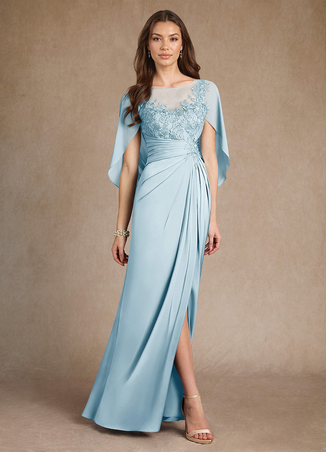 Azazie Hera Abiti per la Madre della Sposa Abito A-Line in Raso Elasticizzato Pizzo Azzurro image3