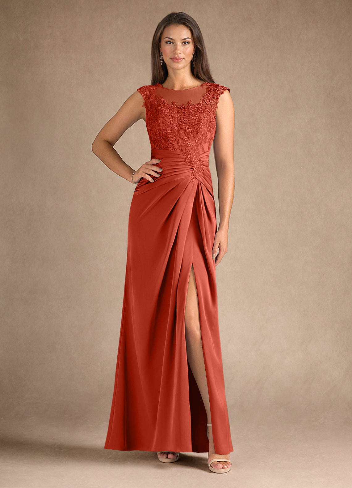 Azazie Santa Barbara vestidos de madre de la novia Vestido de Óxido de Satén Elástico de Recto con Plisado image1