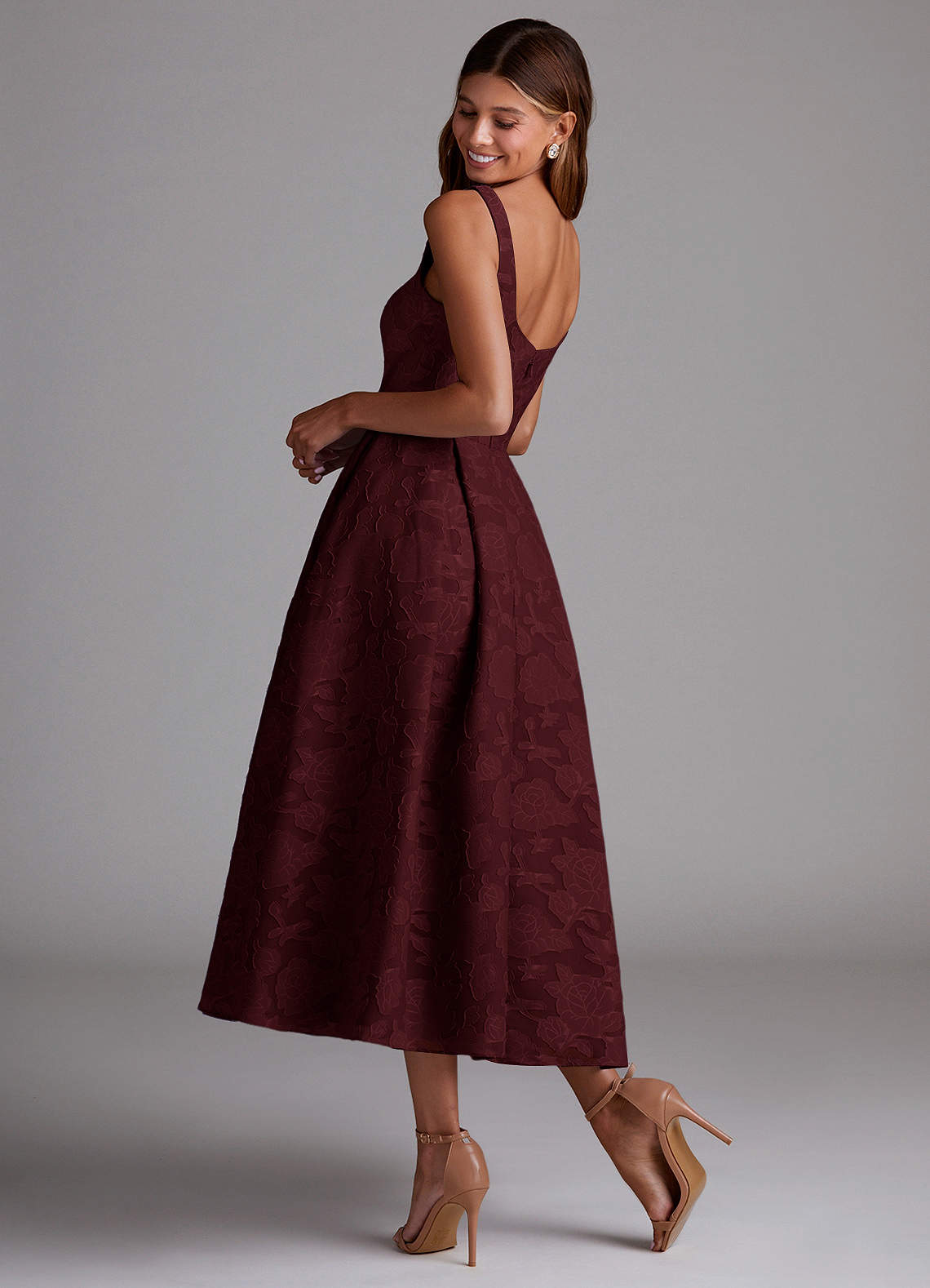 Amalie Wine A-line Midi Dress Ready to Ship | Azazie