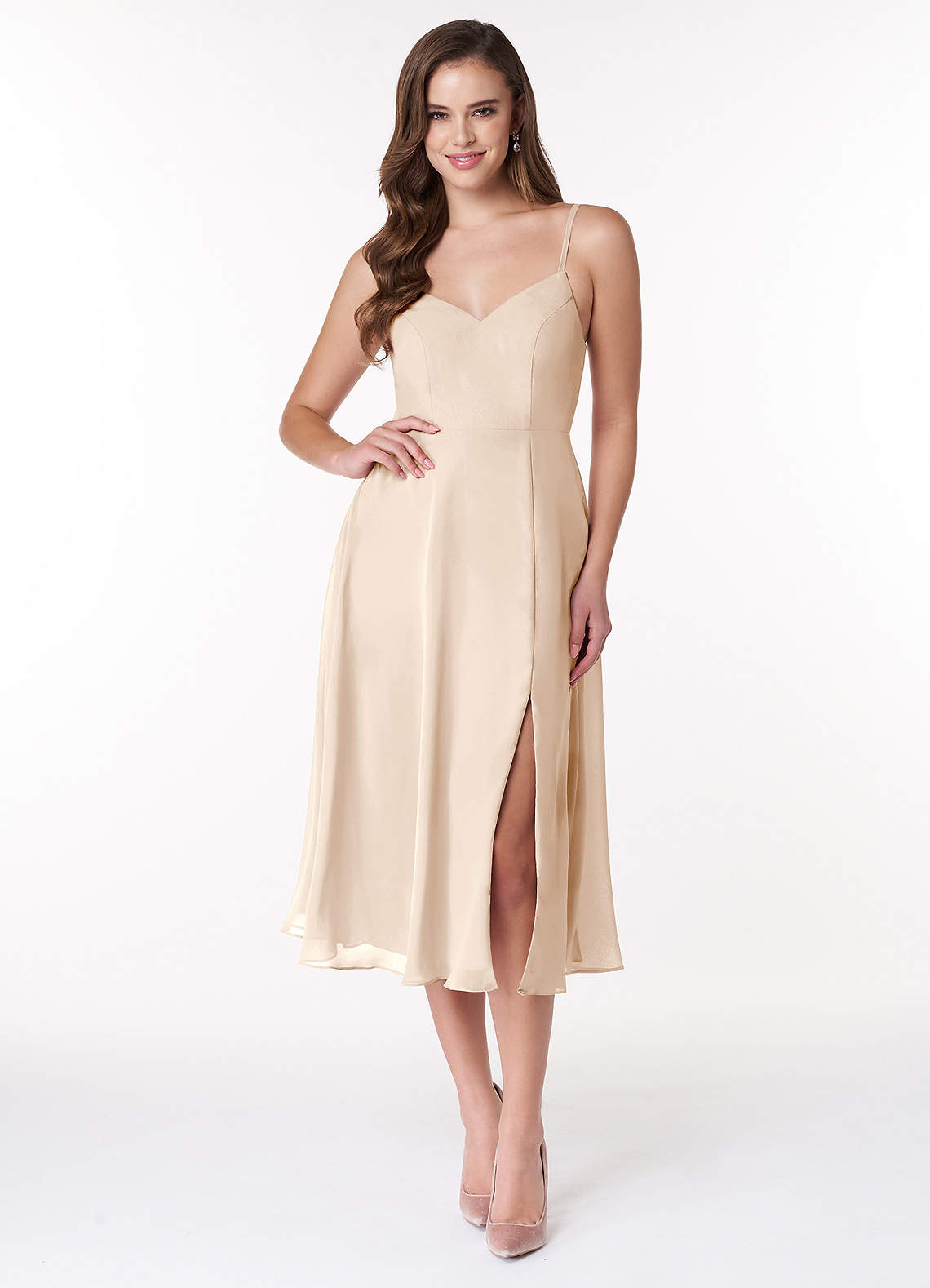 Azazie Clarissa Bridesmaid Dresses White Alabaster A-Line V-Neck Chiffon Dress image1