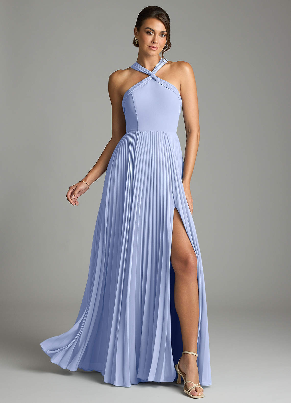 Azazie Afra Abiti da Damigella Abito A-Line in Chiffon Plissettato Ghiaccio image1