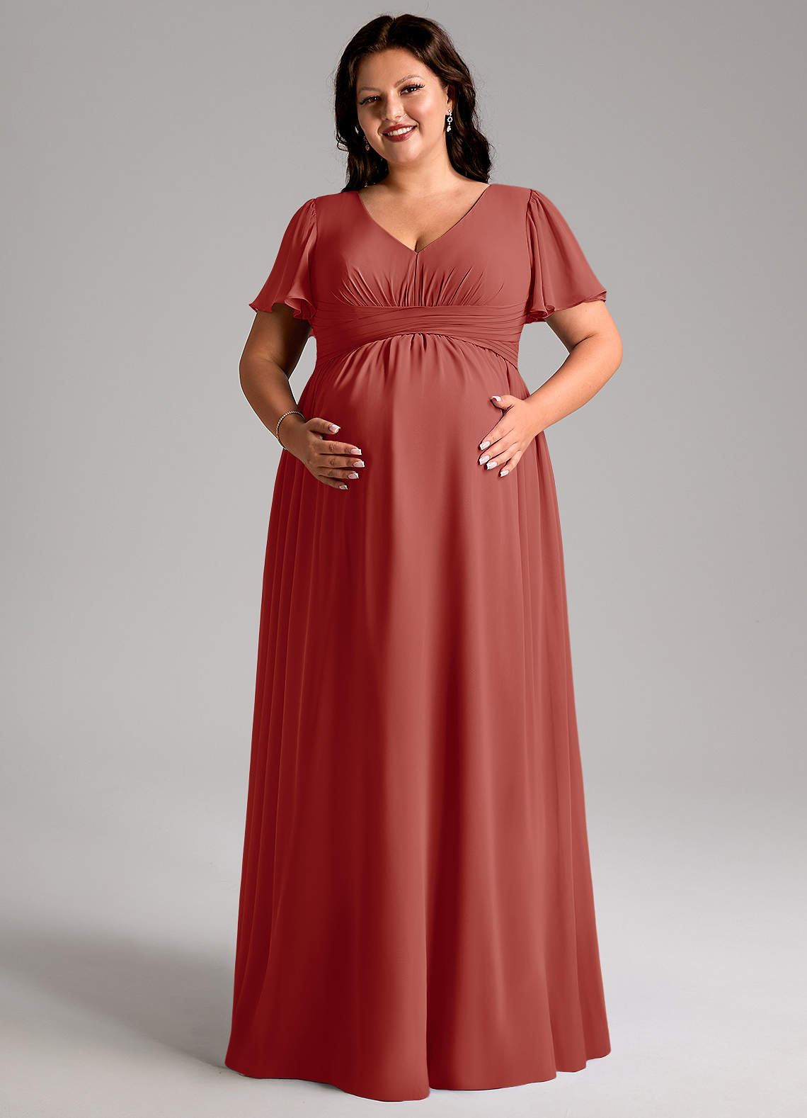 Azazie Verna Maternity Bridesmaid Dresses A-Line V-Neck Ruched Chiffon Floor-Length Dress image10