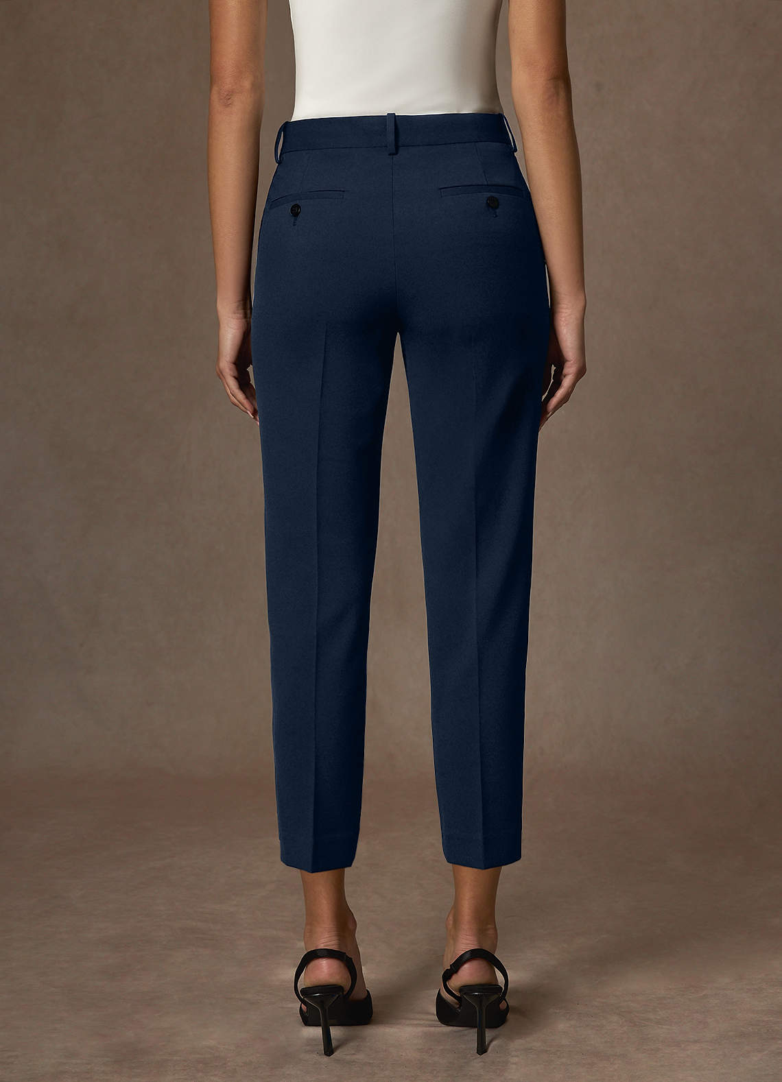 front Whitney Dark Navy Structured Stretch Cropped Dress Pants