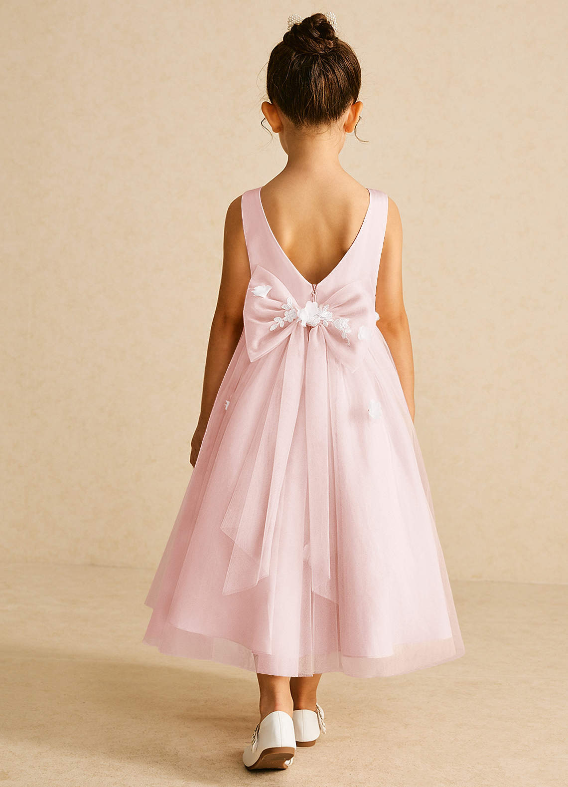 Azazie Tillie Flower Girl Dresses Blushing Pink A-Line Lace Tulle Dress image1