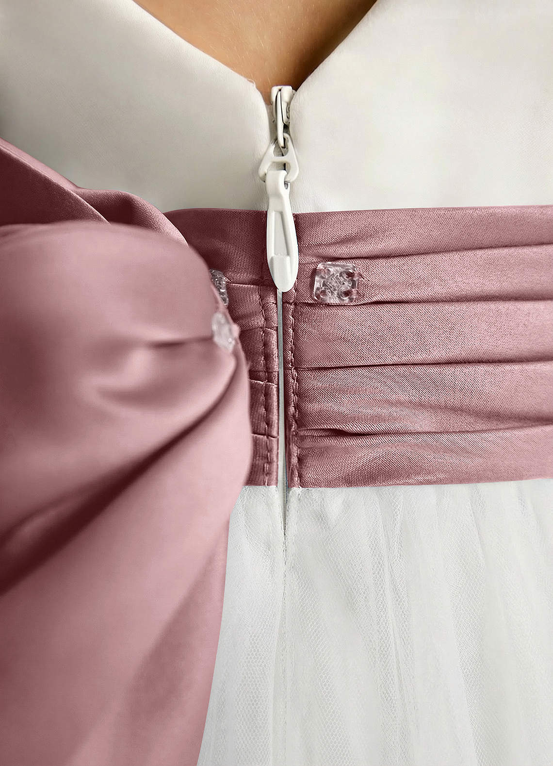Azazie Sosie Vestidos de florista Vestido Marfim Rosa Empoeirada de Tule de Linha A com Plissado image4