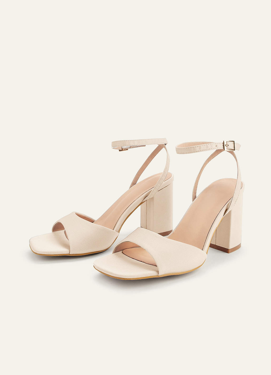 front Matching Color Stretch satin Square Toe Block Heels