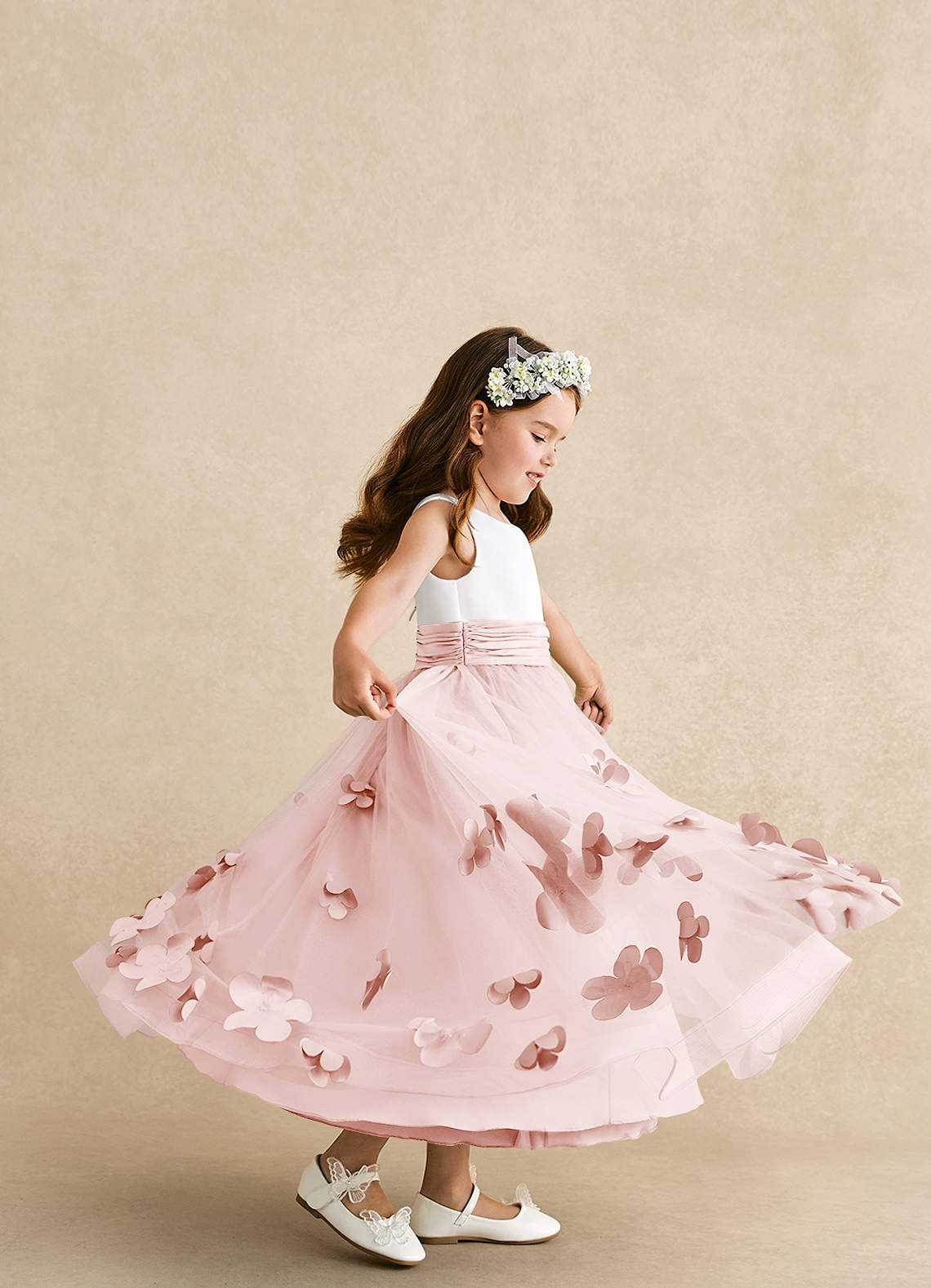 Azazie Vi Flower Girl Dresses Blushing Pink A-Line Sleeveless Tulle Dress image1