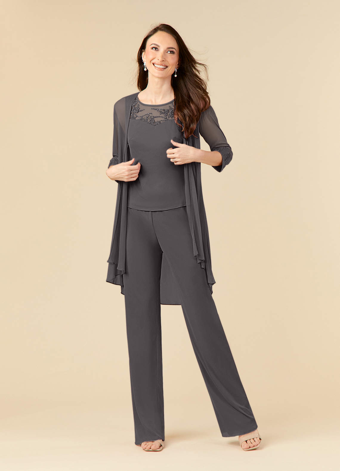 Azazie Frances Mother of the Bride Dresses Steel Grey Jumpsuit/Pantsuit Scoop Mesh Dress image1