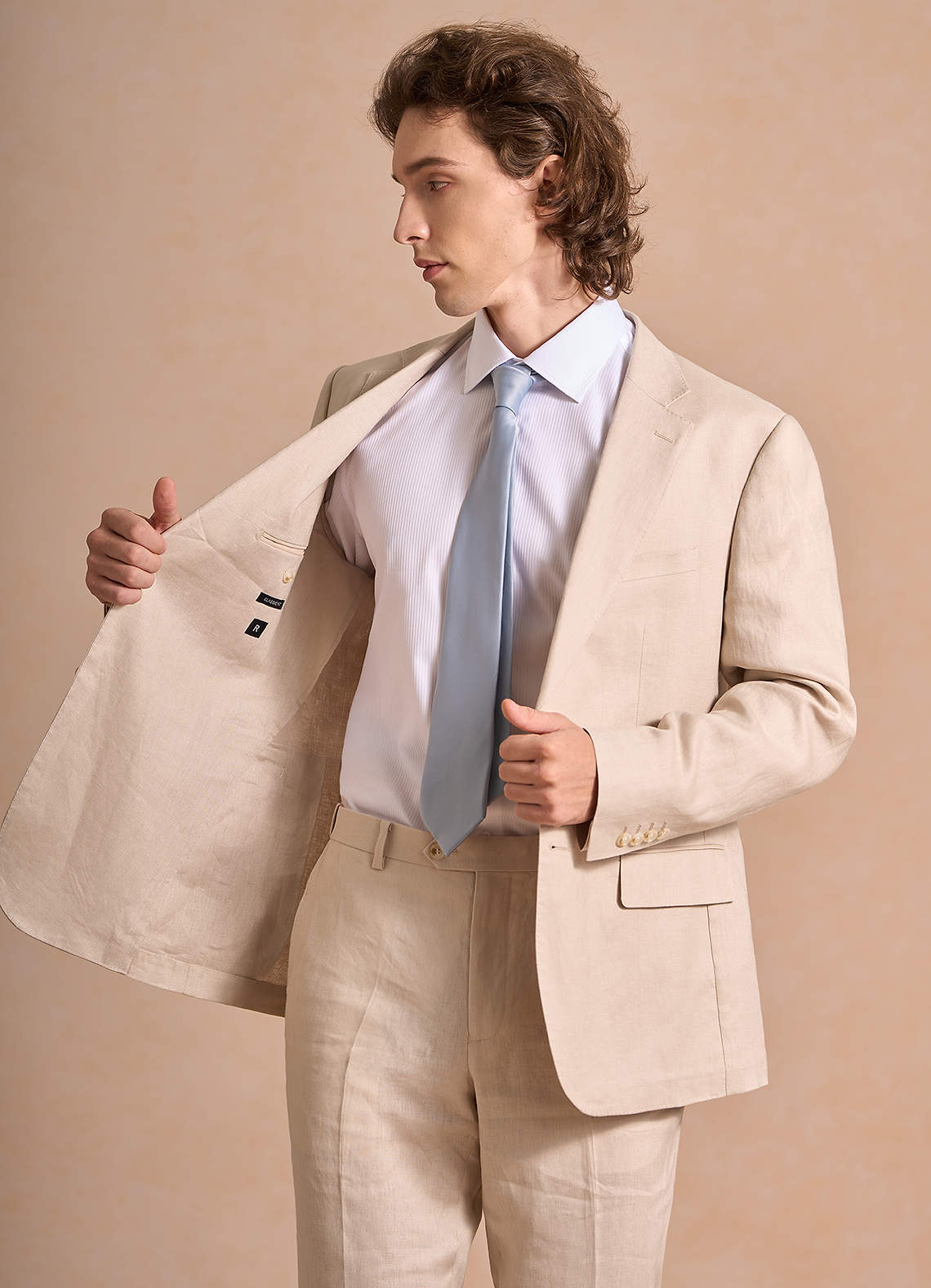 front Harrison Tan 100% Linen Suit Jacket