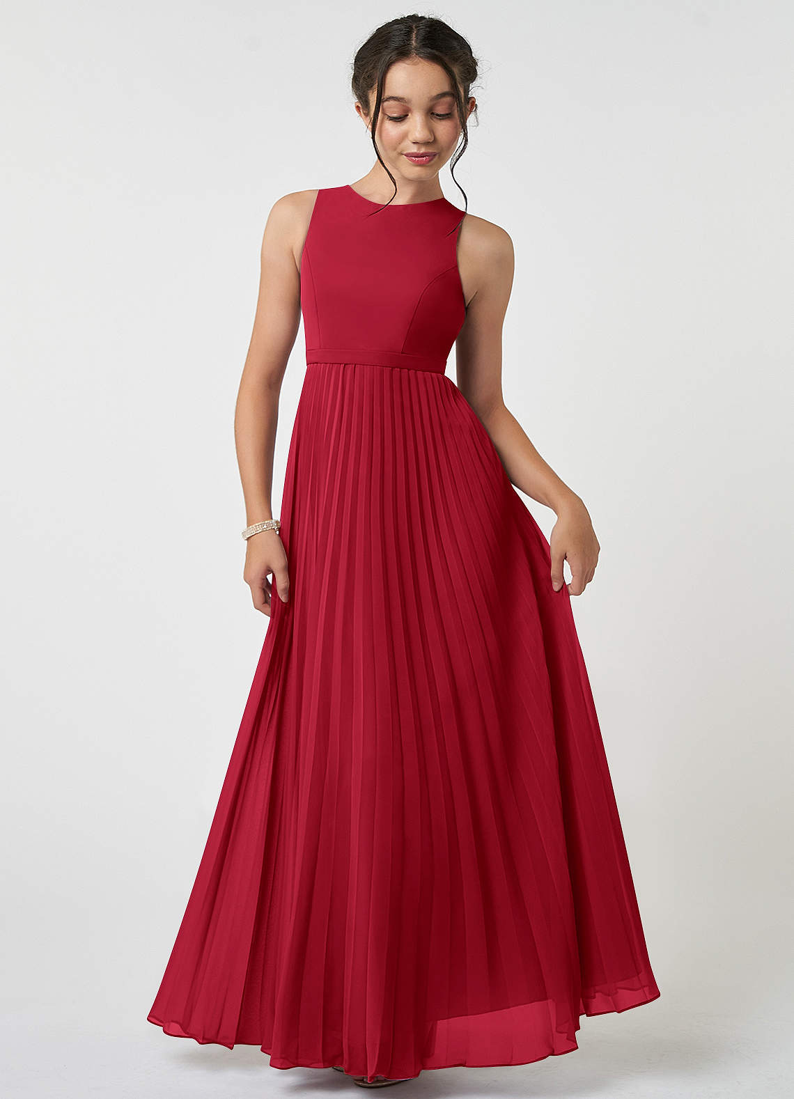 Azazie Lindie Junior Scarlet A-Line Pleated Chiffon Dress image1