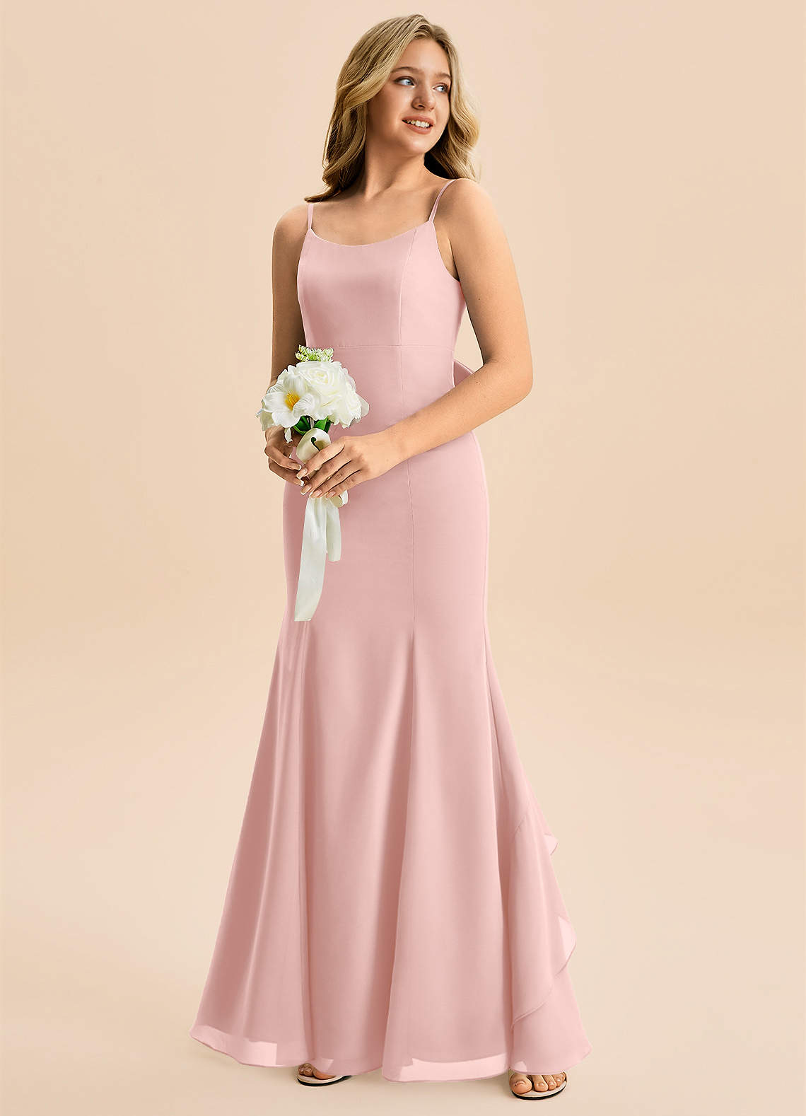 Azazie Lioren Junior Black Mermaid Bow Chiffon Dress image3