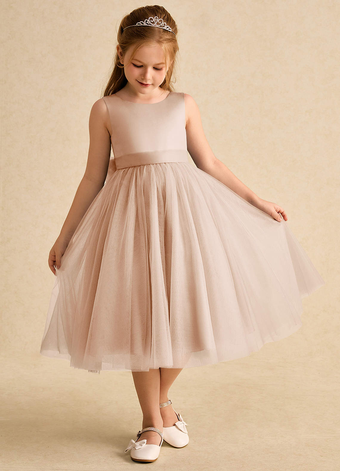 Azazie Winnie Flower Girl Dresses English Rose Ball-Gown Bow Tulle Dress image1