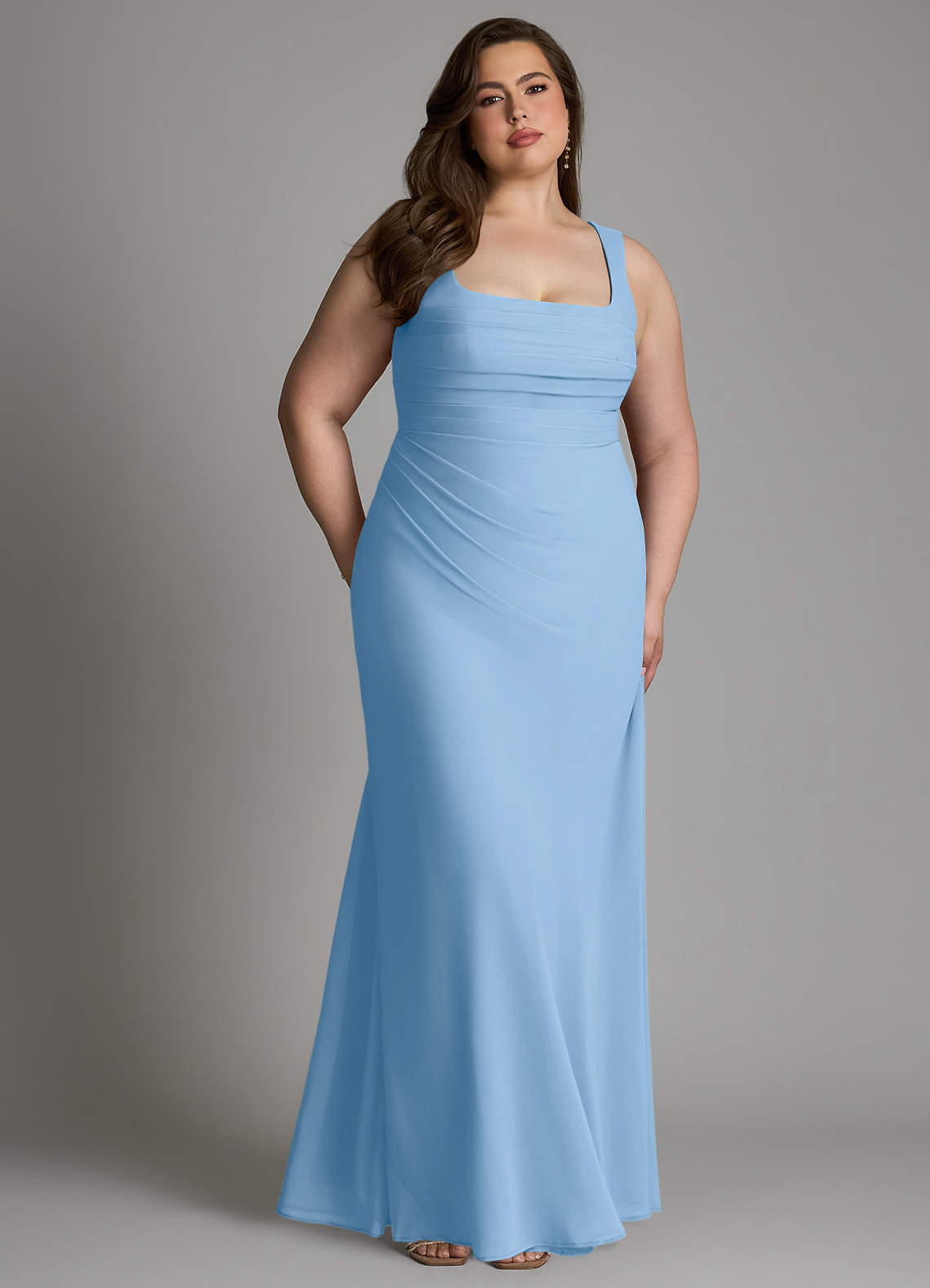 Azazie Agustina Bridesmaid Dresses Powder Blue Mermaid Corset Chiffon Dress image11