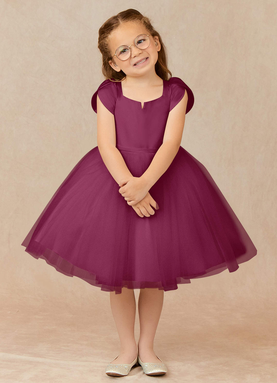 Azazie Malinda Final Sale Blushing Pink Ball-Gown with Sleeves Tulle Dress image1