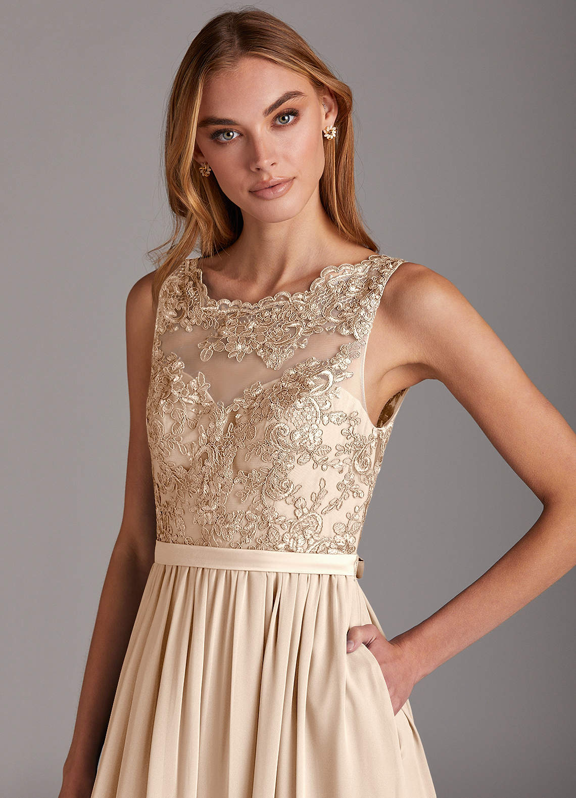 lace beige bridesmaid dress Nude Beige Sweetheart Beaded Lace Fit Flare Wedding Dress main image 0