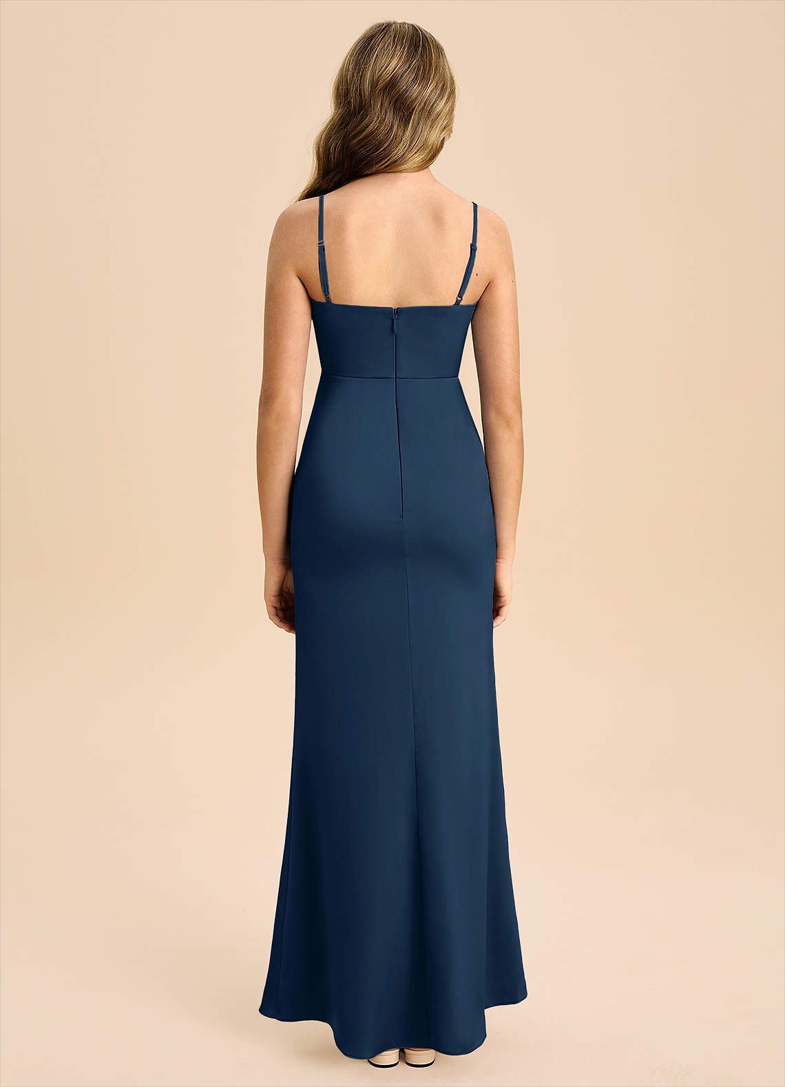 Azazie Buzzy Junior Etui Plissee Stretch-Satin Kleid Dunkelmarine image1