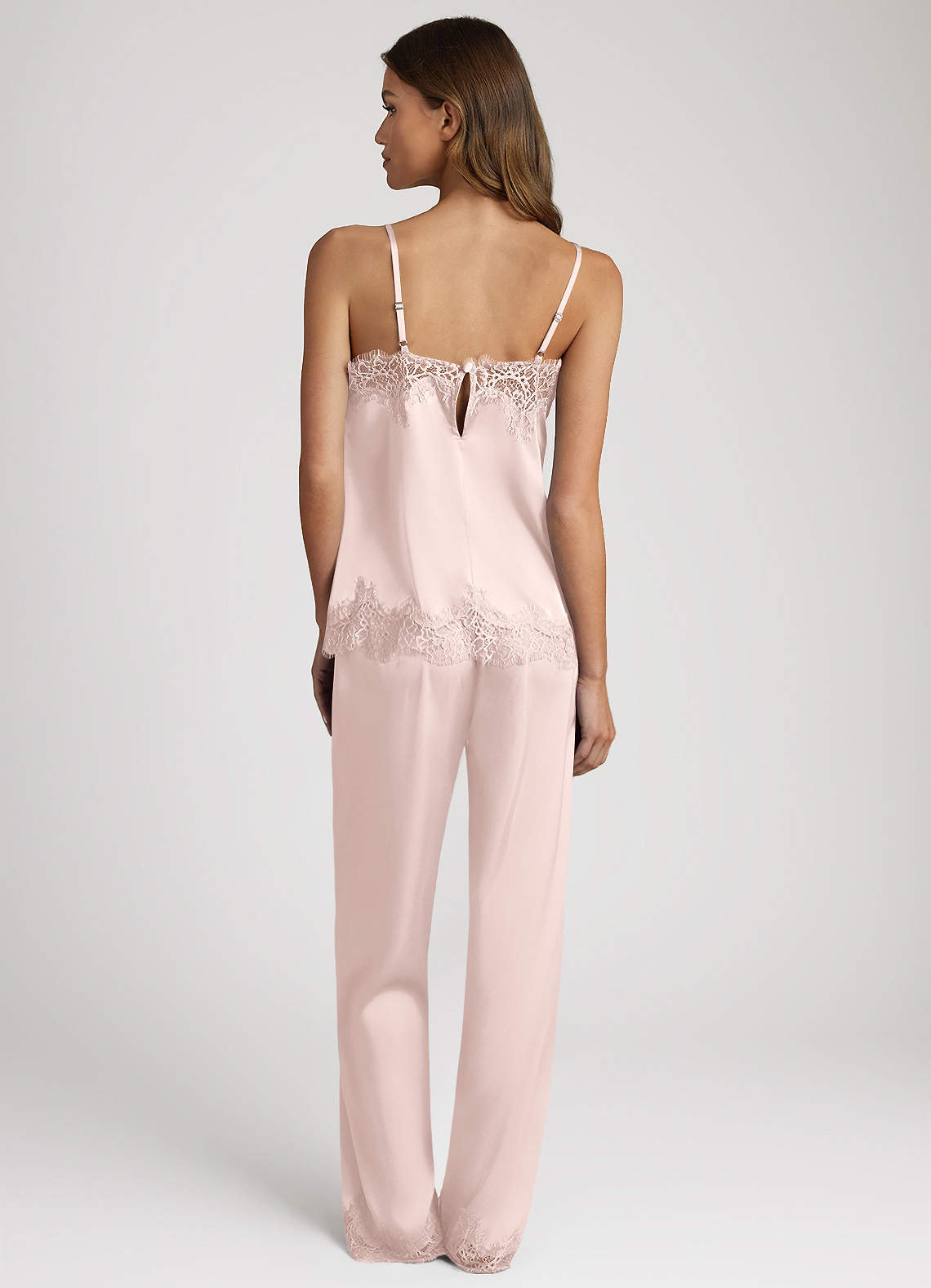 front Lace and Satin Cami and Pants Pajama Set