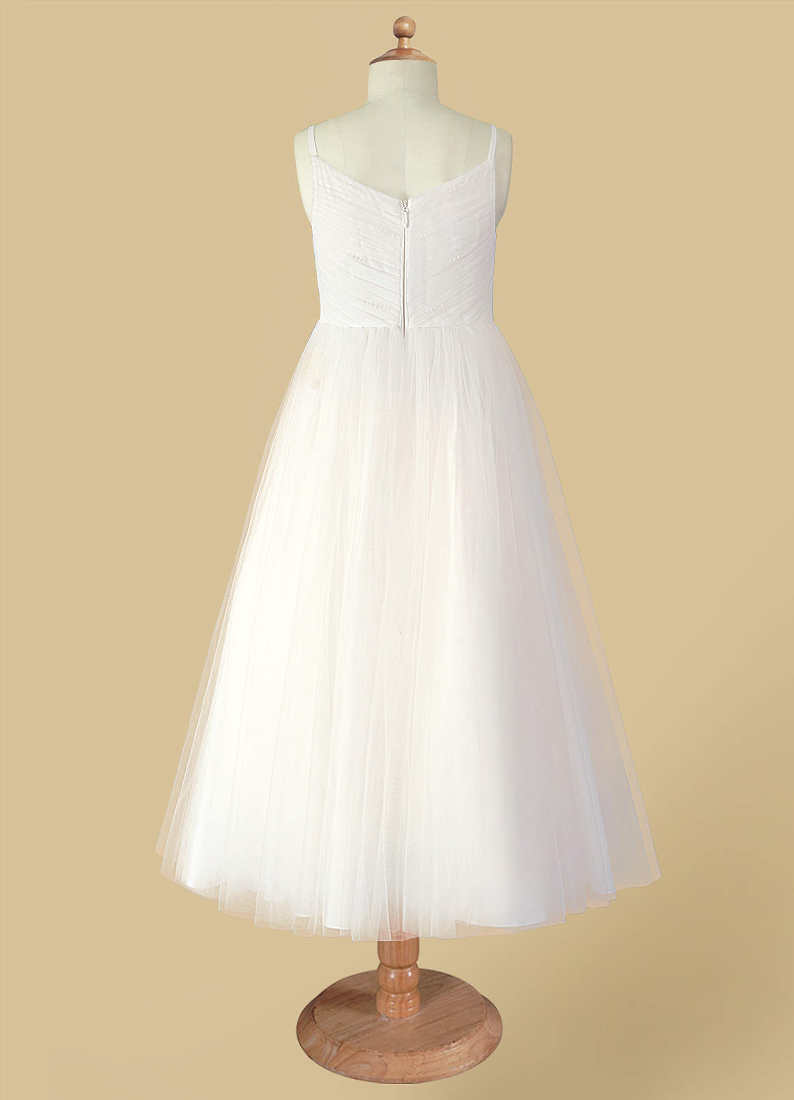 Azazie Amya Vestidos de florista Vestido Diamante Branco de Tule de Linha A com Plissado image6