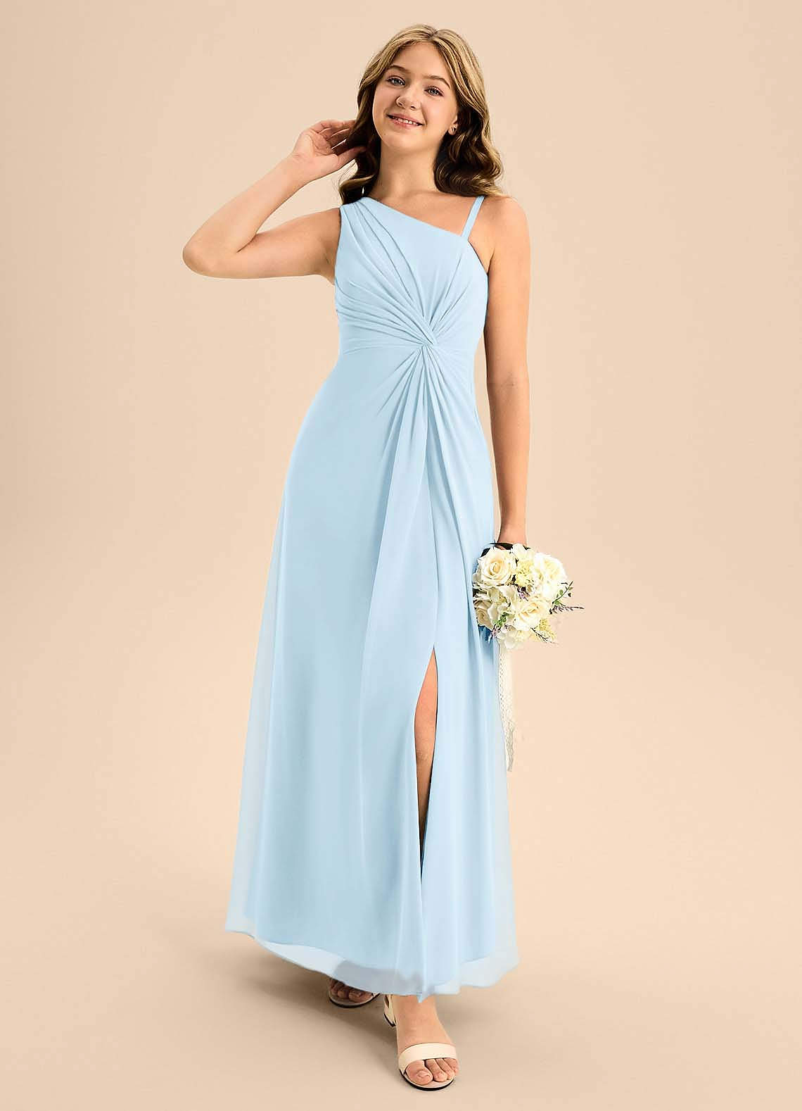 Azazie Brooke Junior Sky Blue A-Line Side Slit Chiffon Dress image2