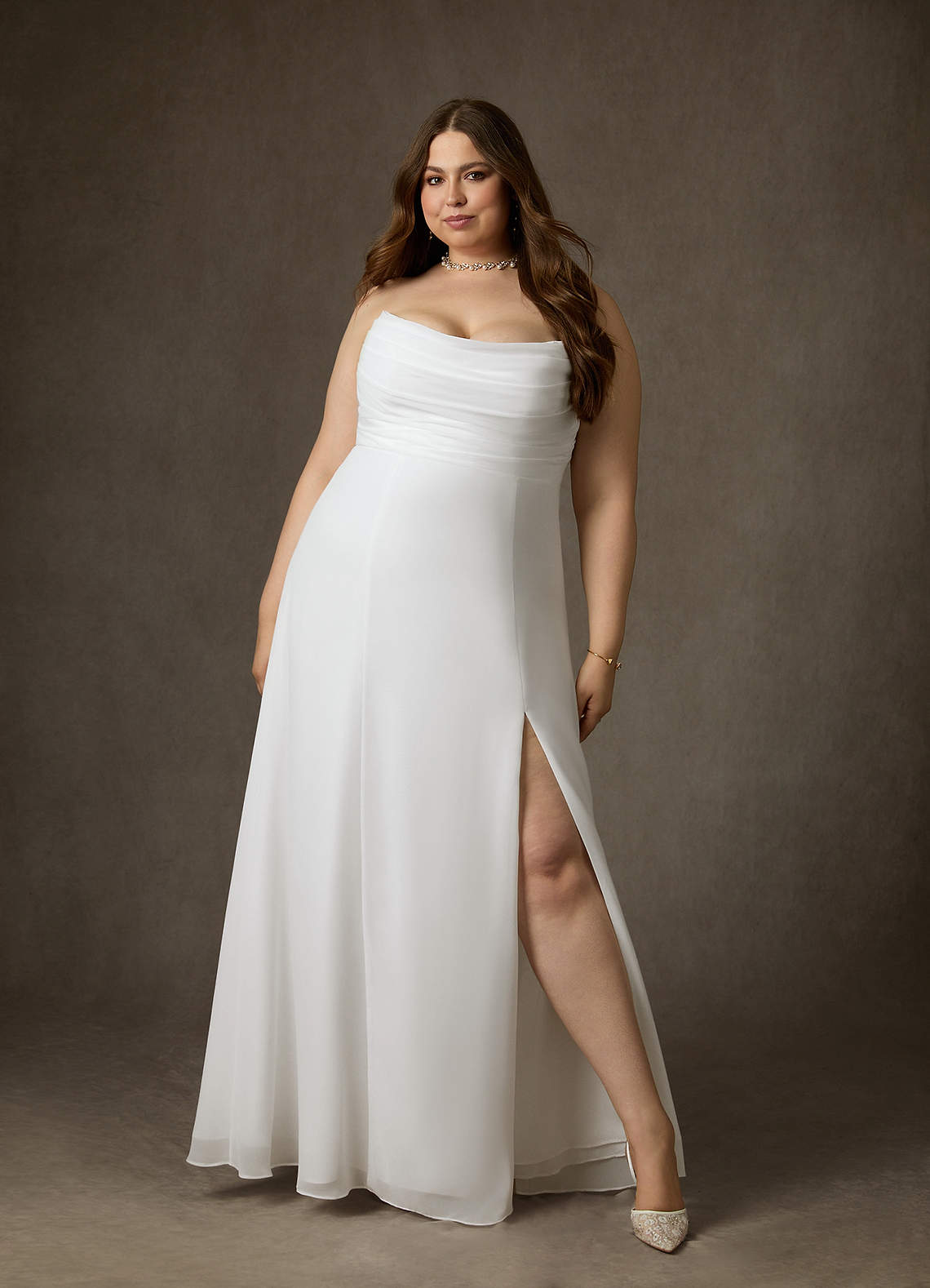 Azazie Camryn Hochzeitskleider A-Linie Schulterfrei Chiffon Kleid Diamantweiß image12