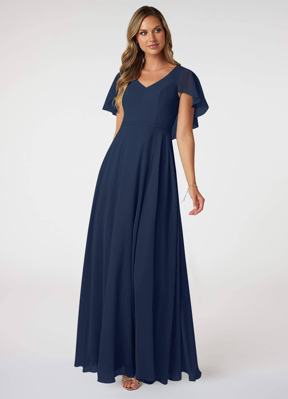 Azazie Jamie Brautjungfernkleider A-Linie Chiffon Kleid Dunkelmarine image1