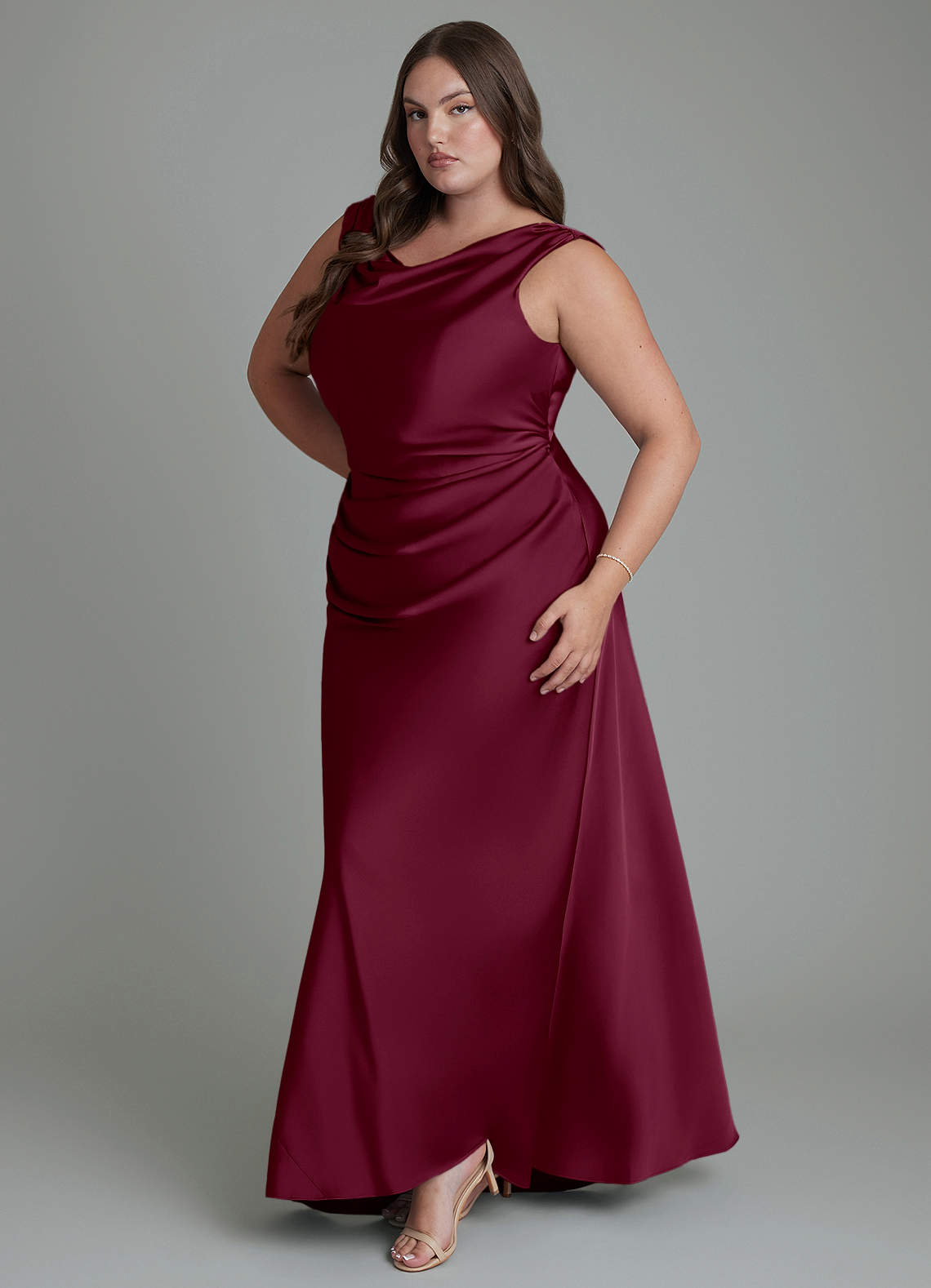 Azazie Kieryn Bridesmaid Dresses Mulberry Mermaid Pleated Stretch Satin Dress image10