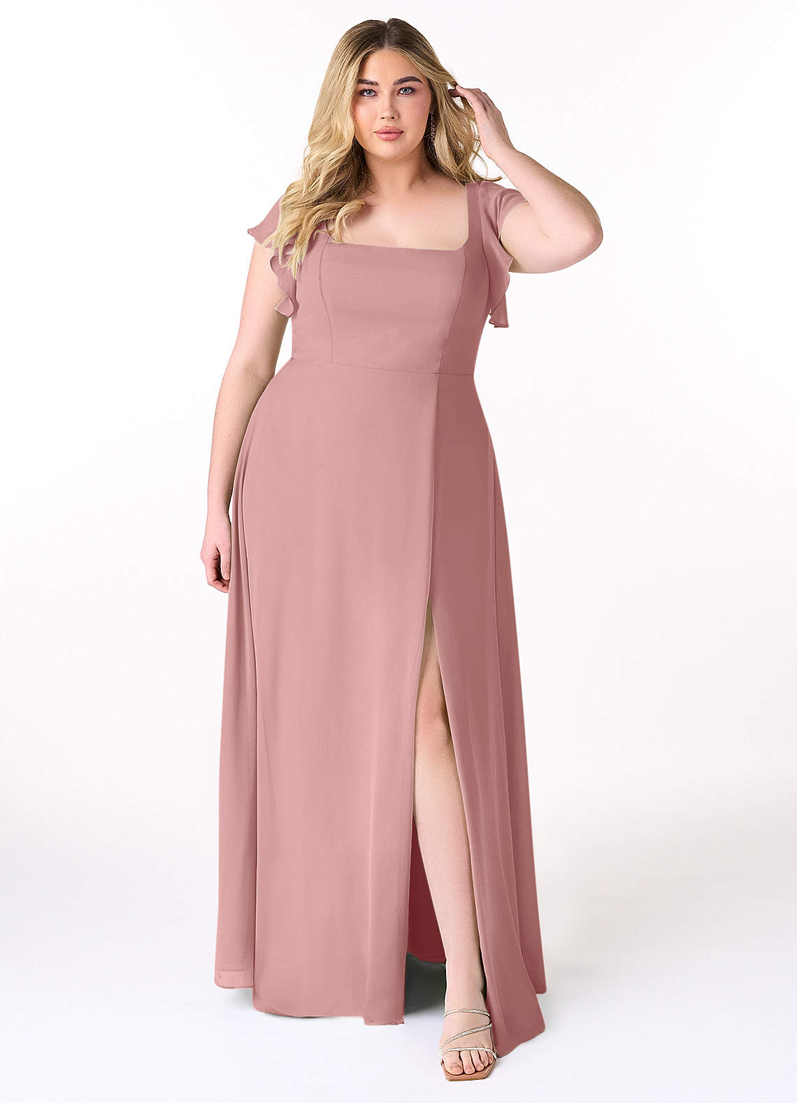 Azazie Bondi Bridesmaid Dresses Dusty Rose A-Line Ruffled Chiffon Dress image6