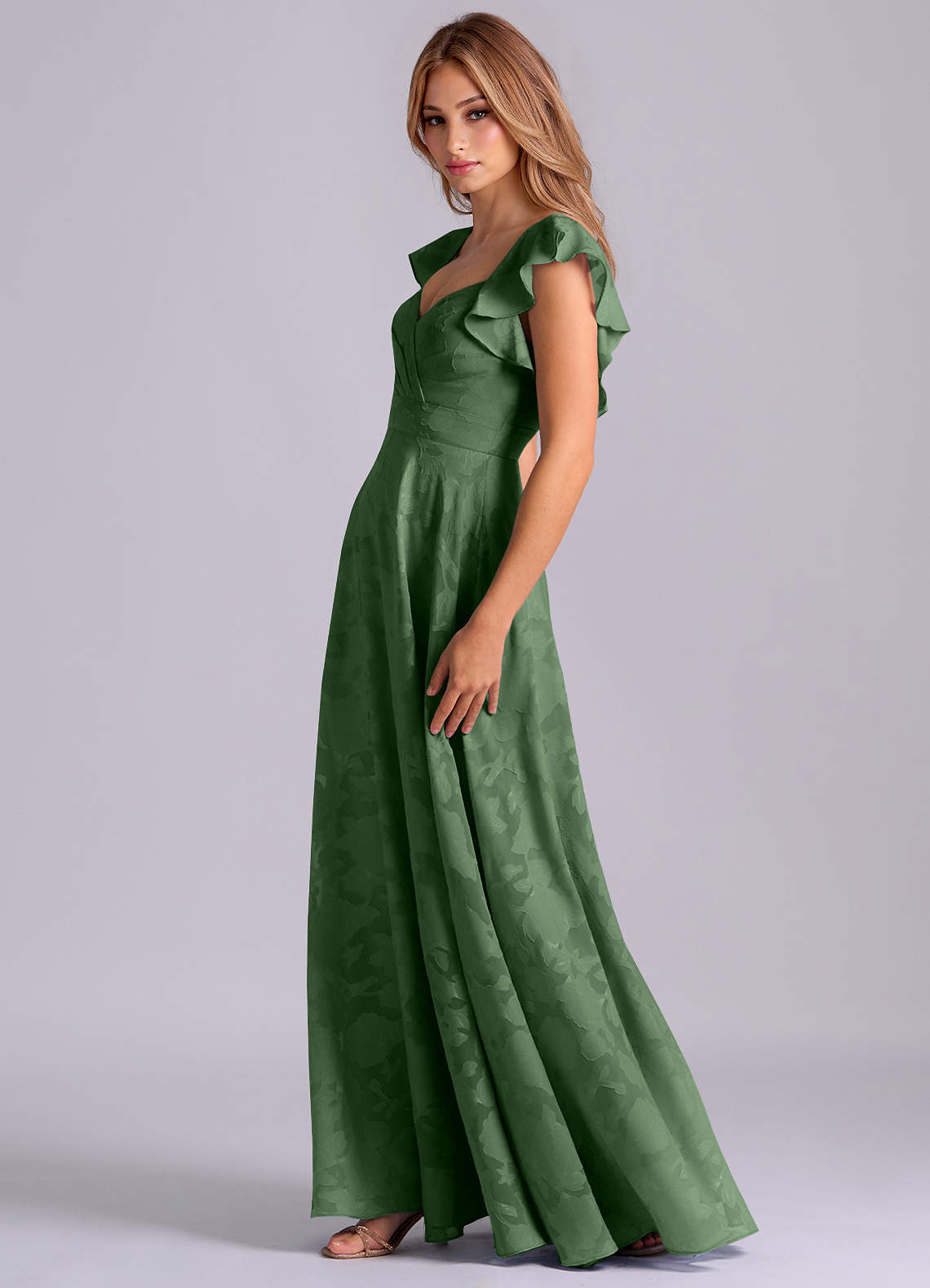 Azazie Leilani Bridesmaid Dresses Eucalyptus A-Line Sweetheart Neckline Floral Burnout Dress image4