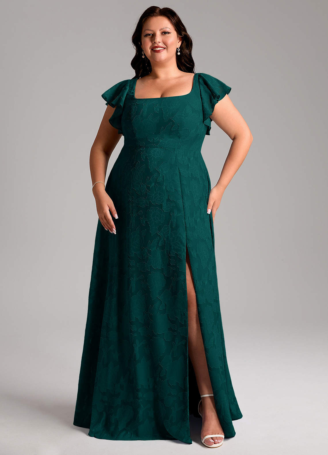 Azazie Bondi Bridesmaid Dresses Pine A-Line Side Slit Floral Burnout Dress image9