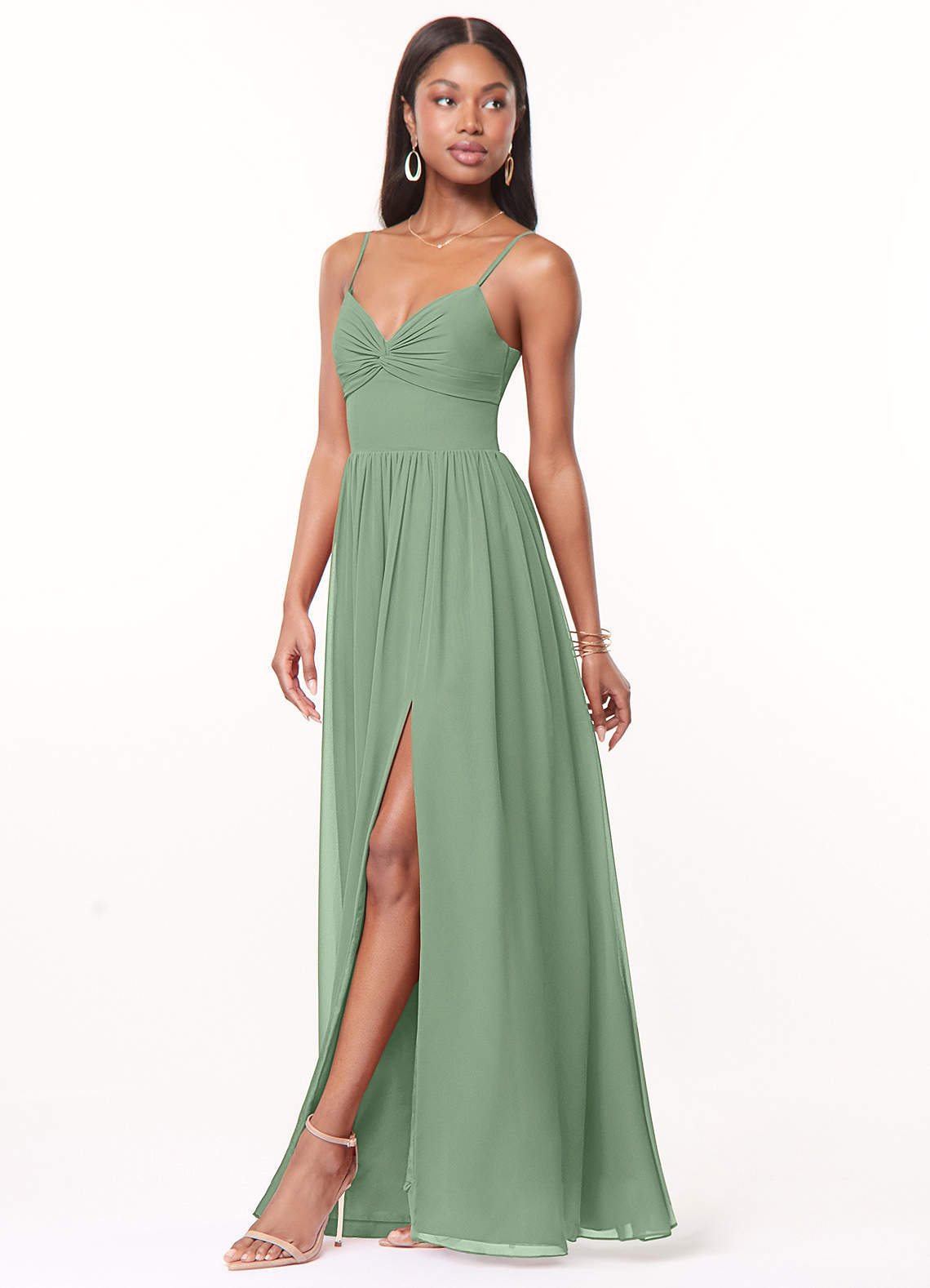 Azazie Zeya Bridesmaid Dresses Matcha A-Line V-Neck Pleated Chiffon Dress image3
