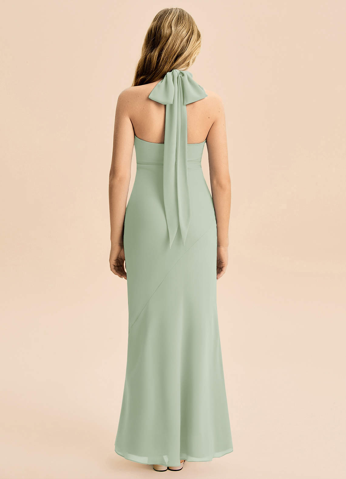 Azazie Velli Junior Dusty Sage Mermaid High Neck Chiffon Dress image1