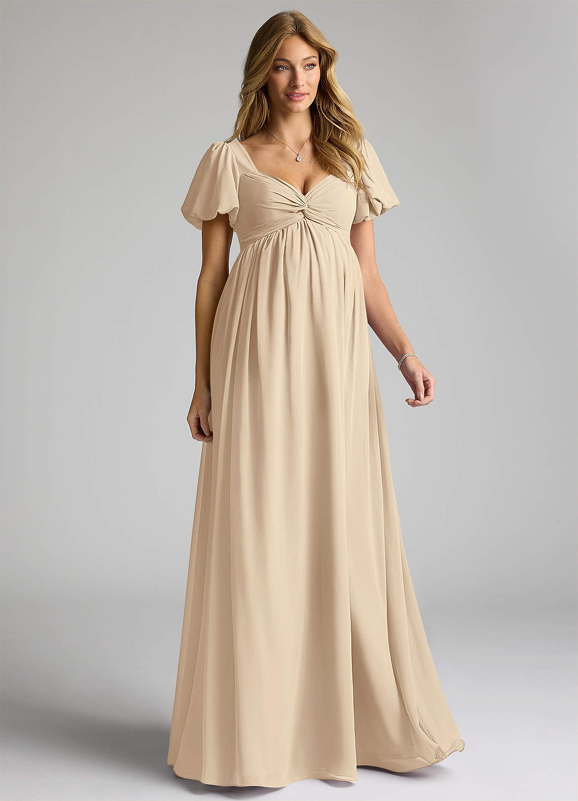Azazie Madisynn Brautjungfernkleider für Schwangere Schleifen Chiffon Bodenlänge Kleid image1