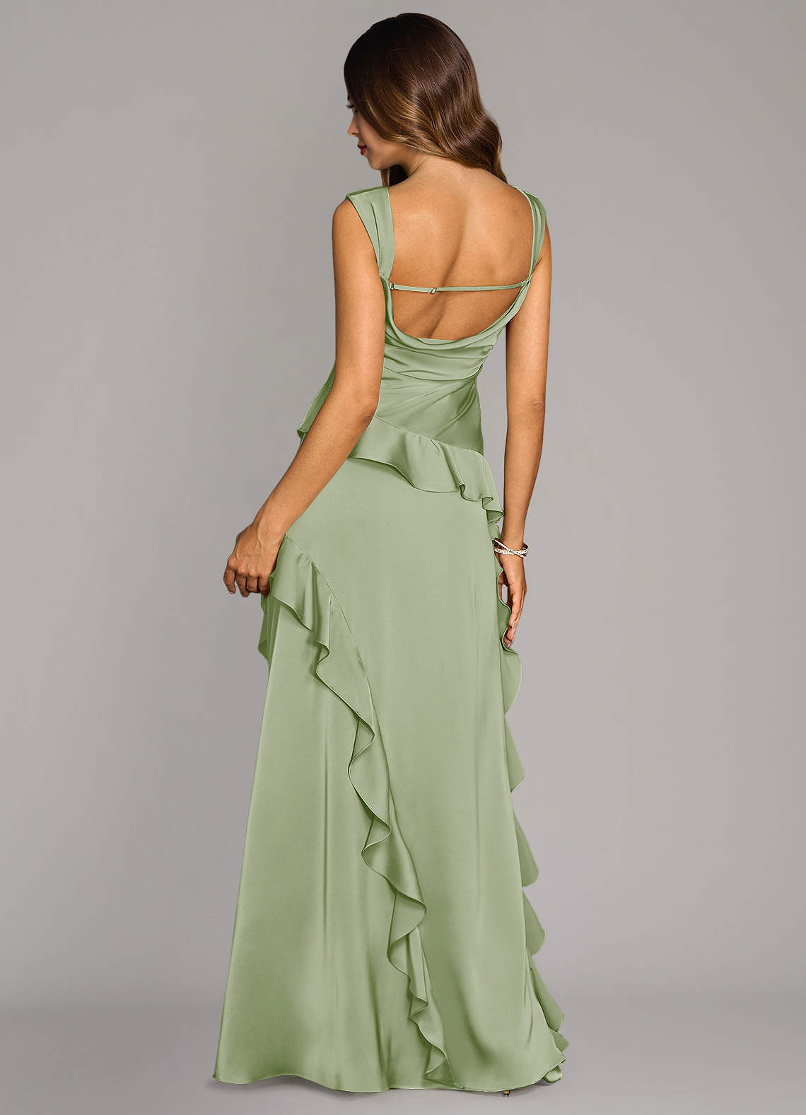 Azazie Sloane Bridesmaid Dresses Dusty Sage A-Line Sweetheart Neckline Stretch Satin Dress image1